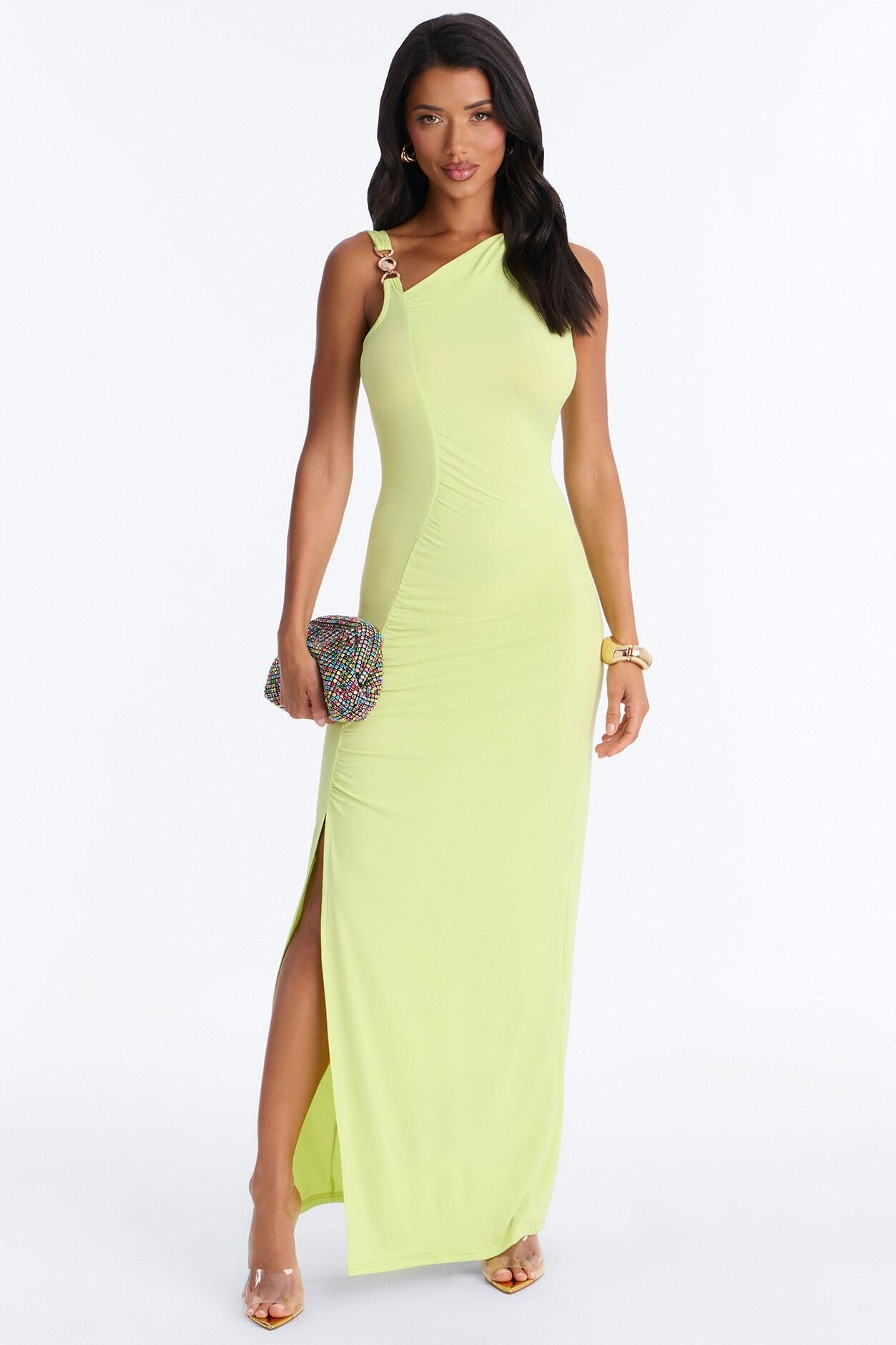 Analise Asymmetrical Maxi Dress - Chartreuse