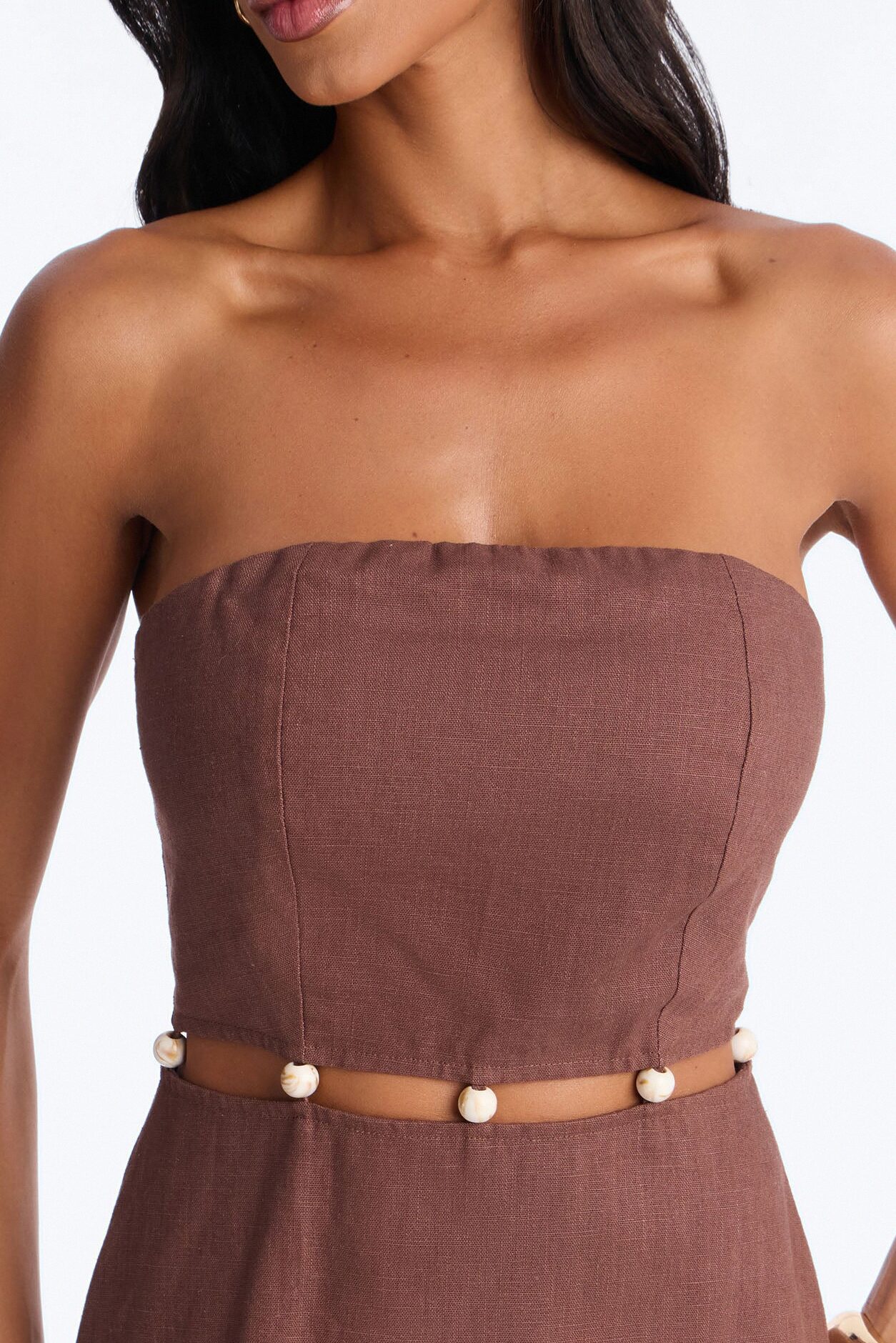 Coastal Queen Strapless Mini Dress - Brown