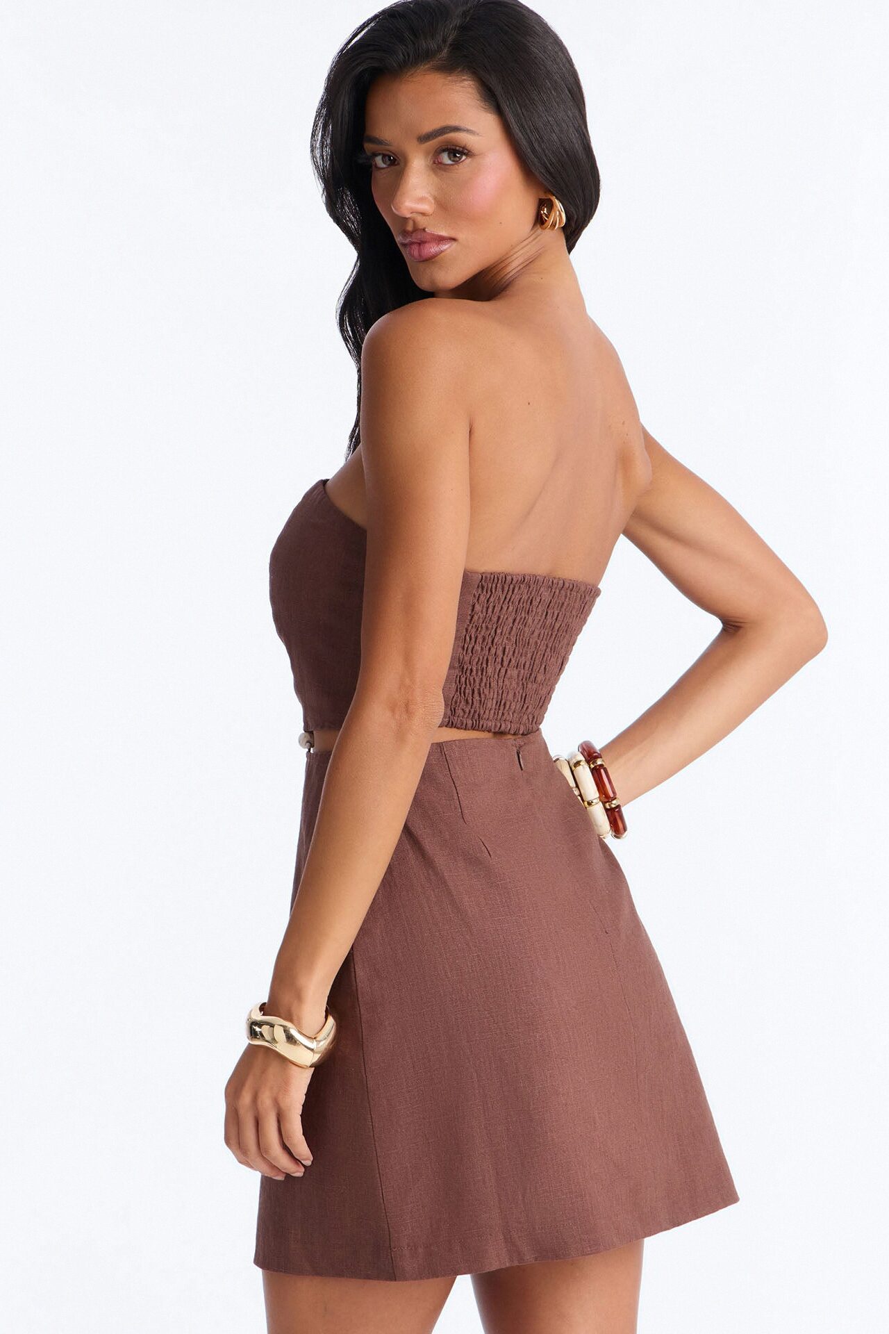 Coastal Queen Strapless Mini Dress - Brown