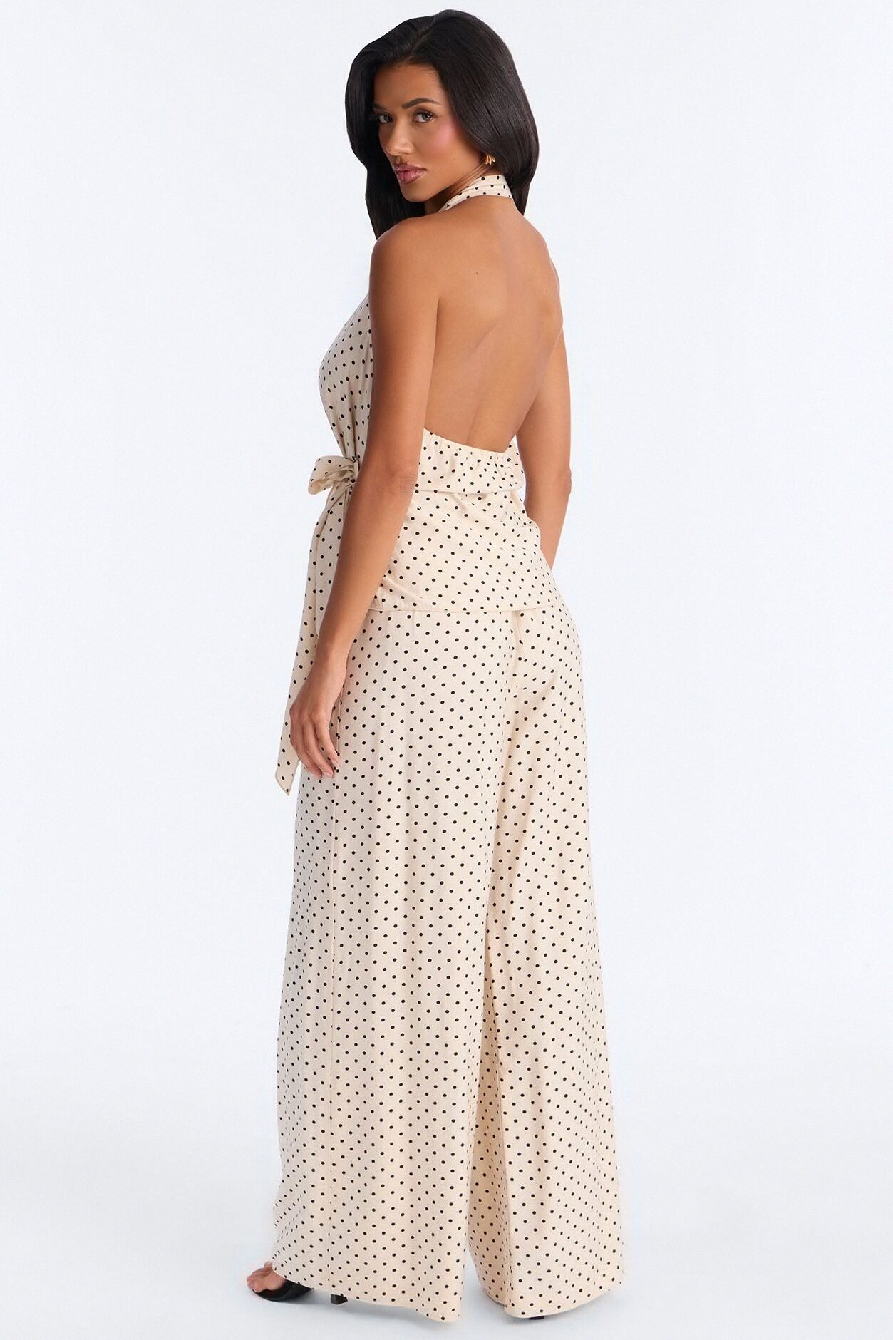 Penny Polka Dot Halter Pant Set - Taupe/combo