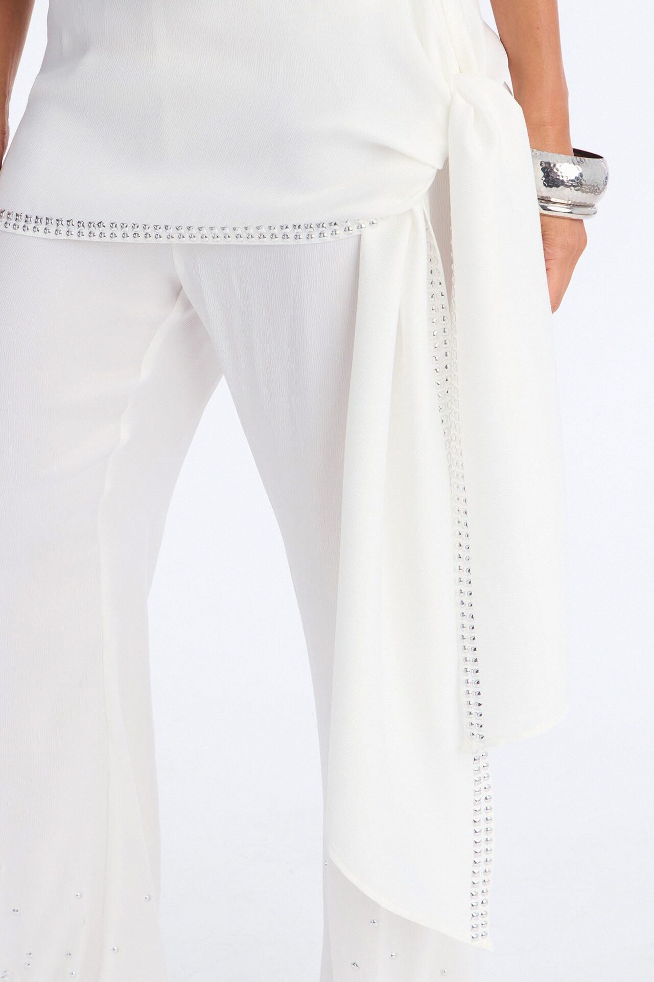 Rey Studded Wrap Pant Set - White