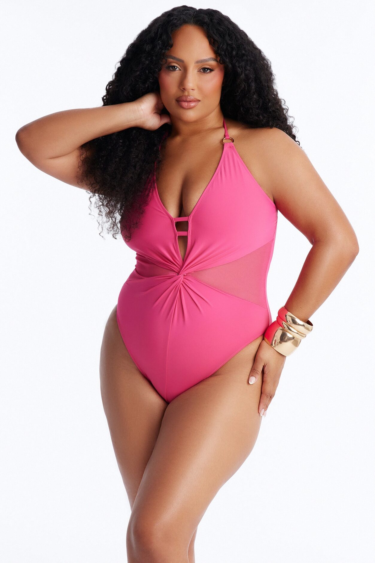 Seas The Day O-Ring Ruching 1 Piece Swimsuit - Hot Pink