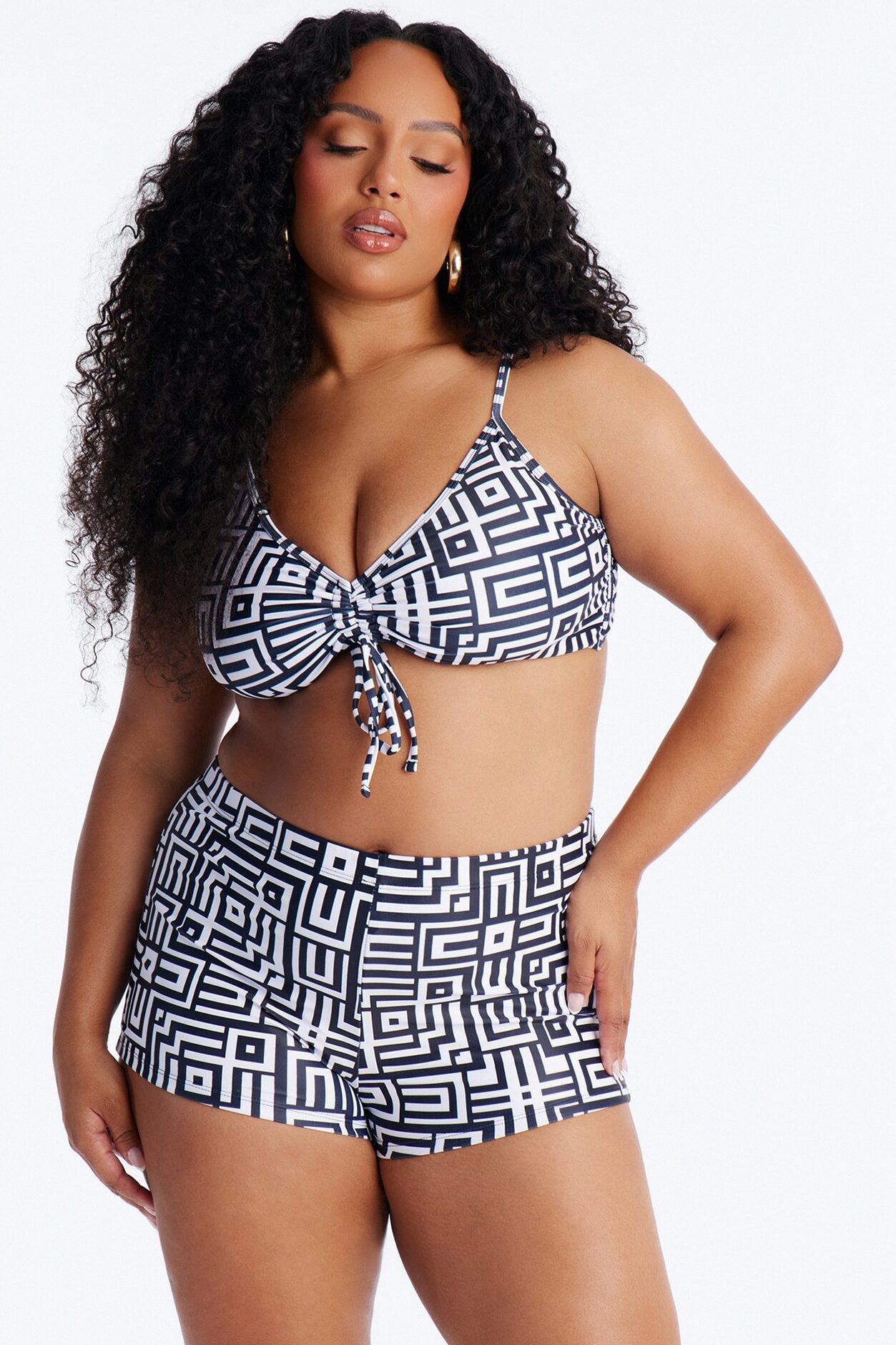 Checking You Out Bikini And Coverup Set - Black/White