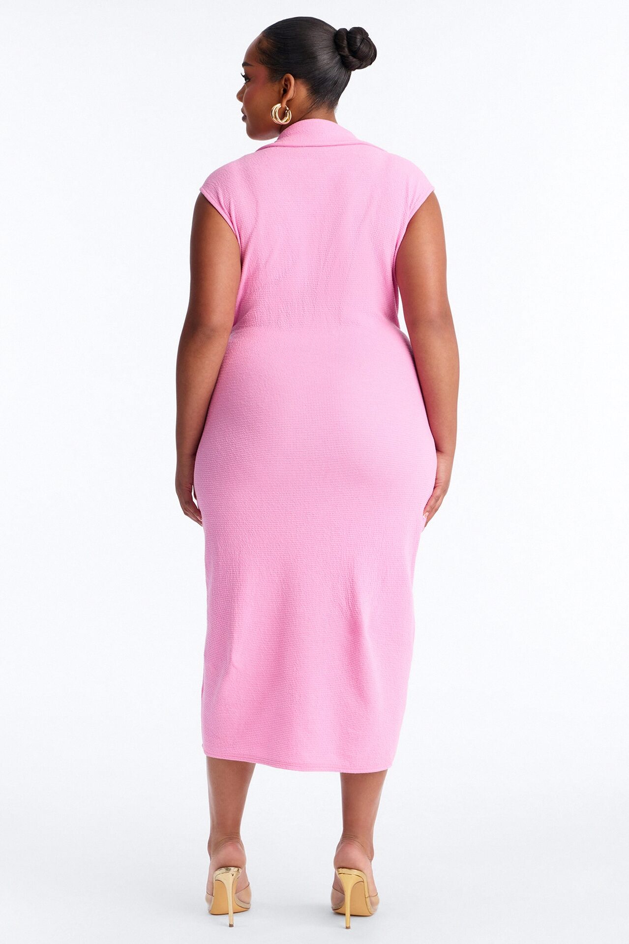 Edith Button Up Sweater Midi Dress - Pink