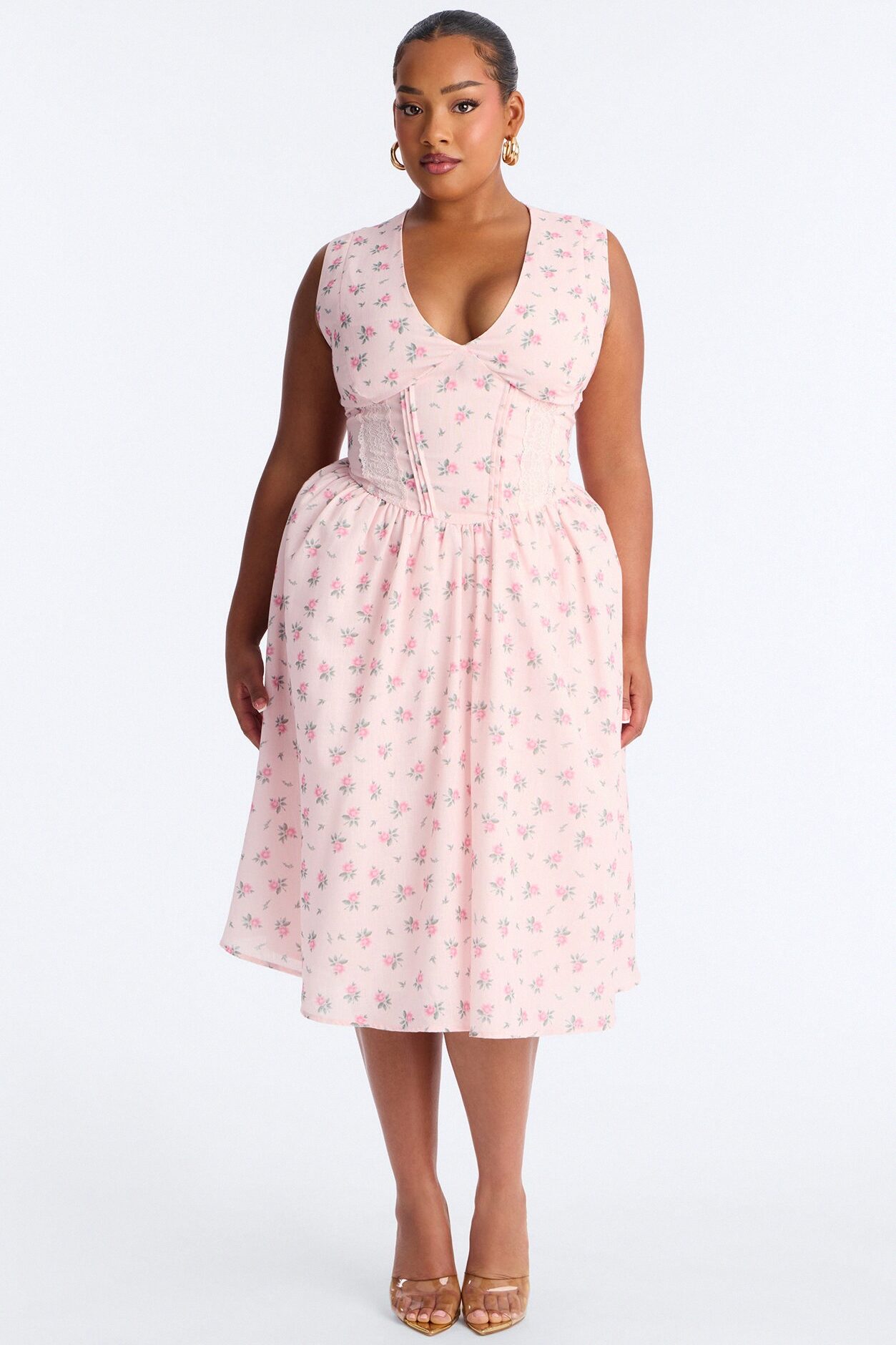 Harlow Floral Midi Dress - Pink