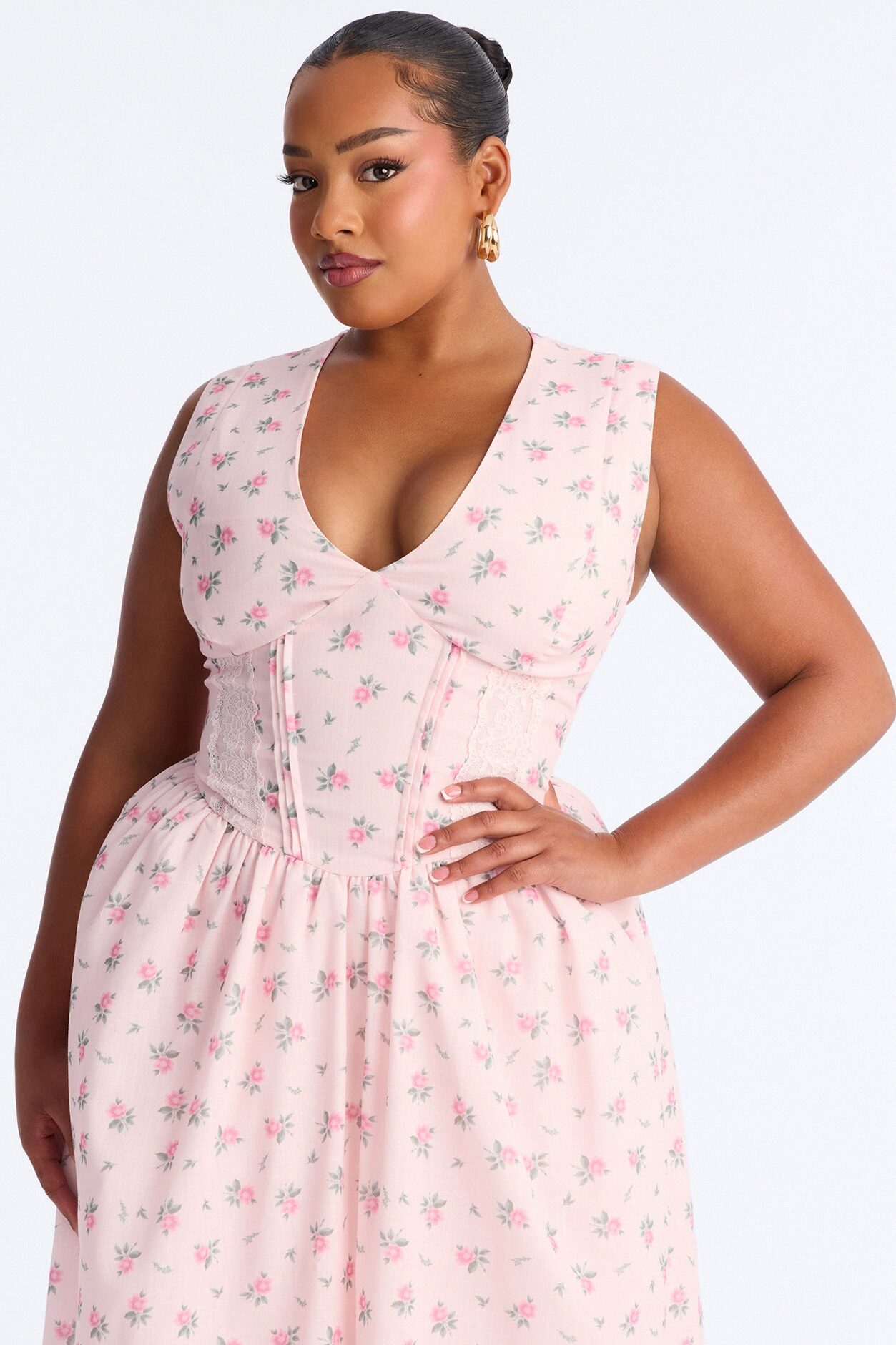 Harlow Floral Midi Dress - Pink