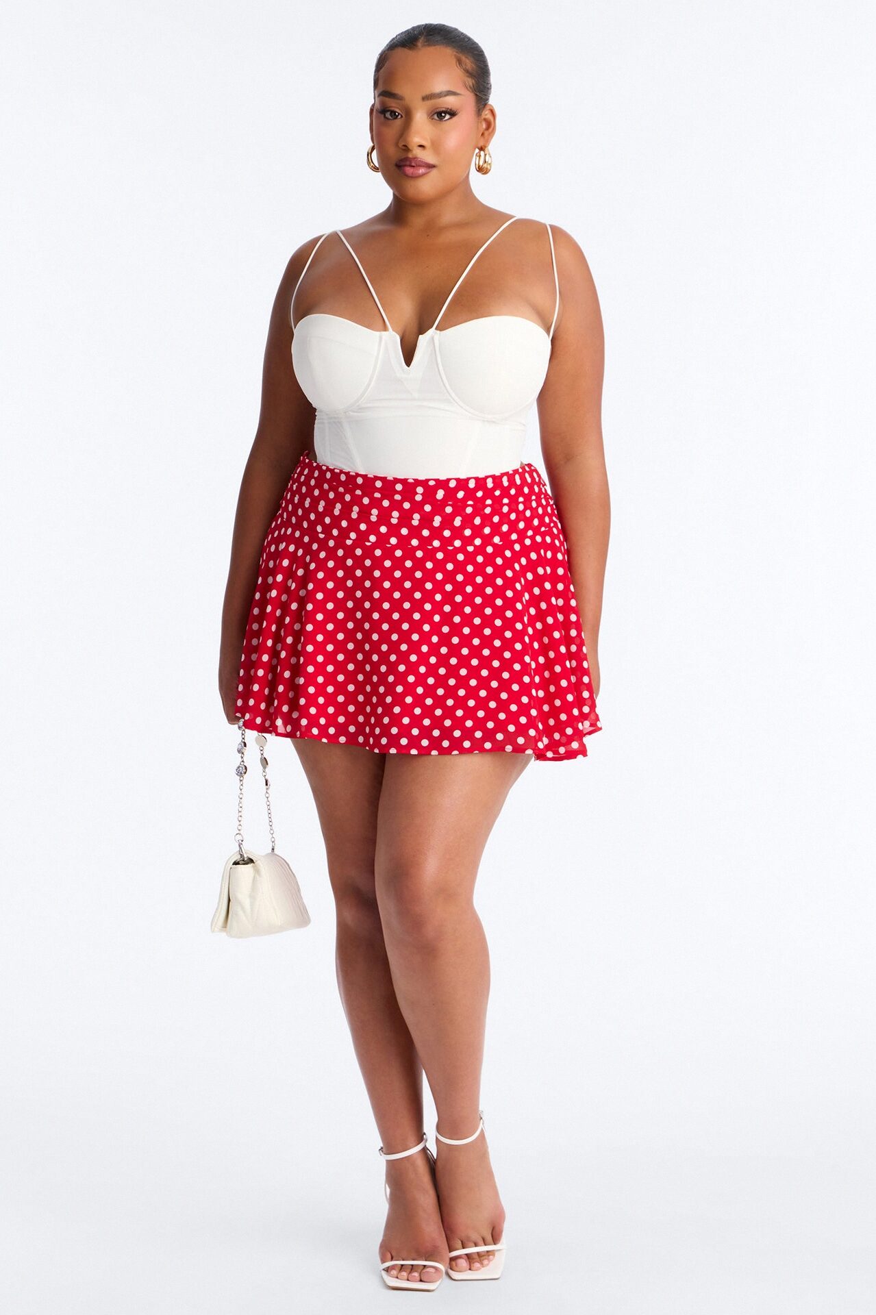 Emmie Chiffon Polka Dot Mini Skirt - Red/White