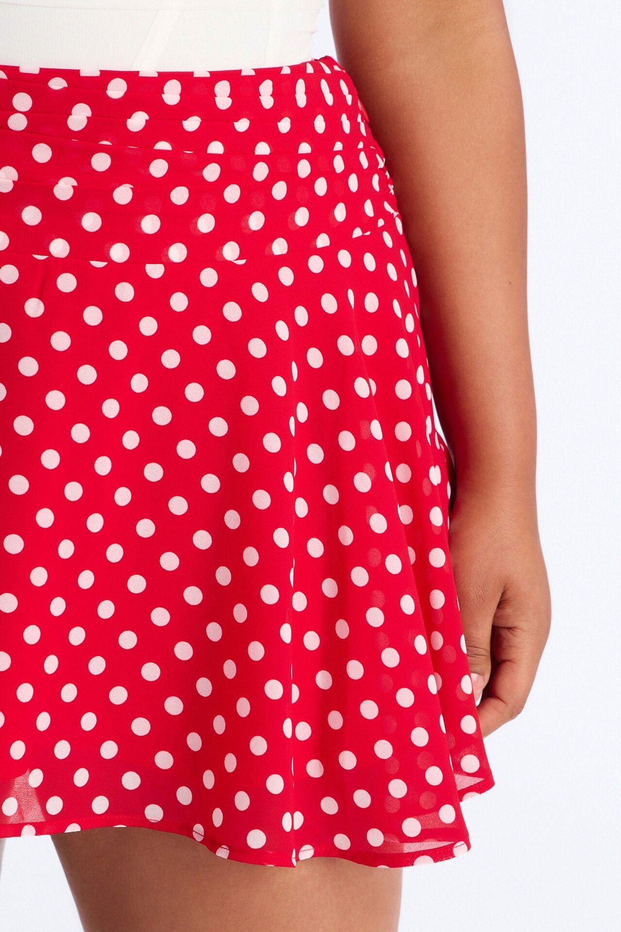 Emmie Chiffon Polka Dot Mini Skirt - Red/White