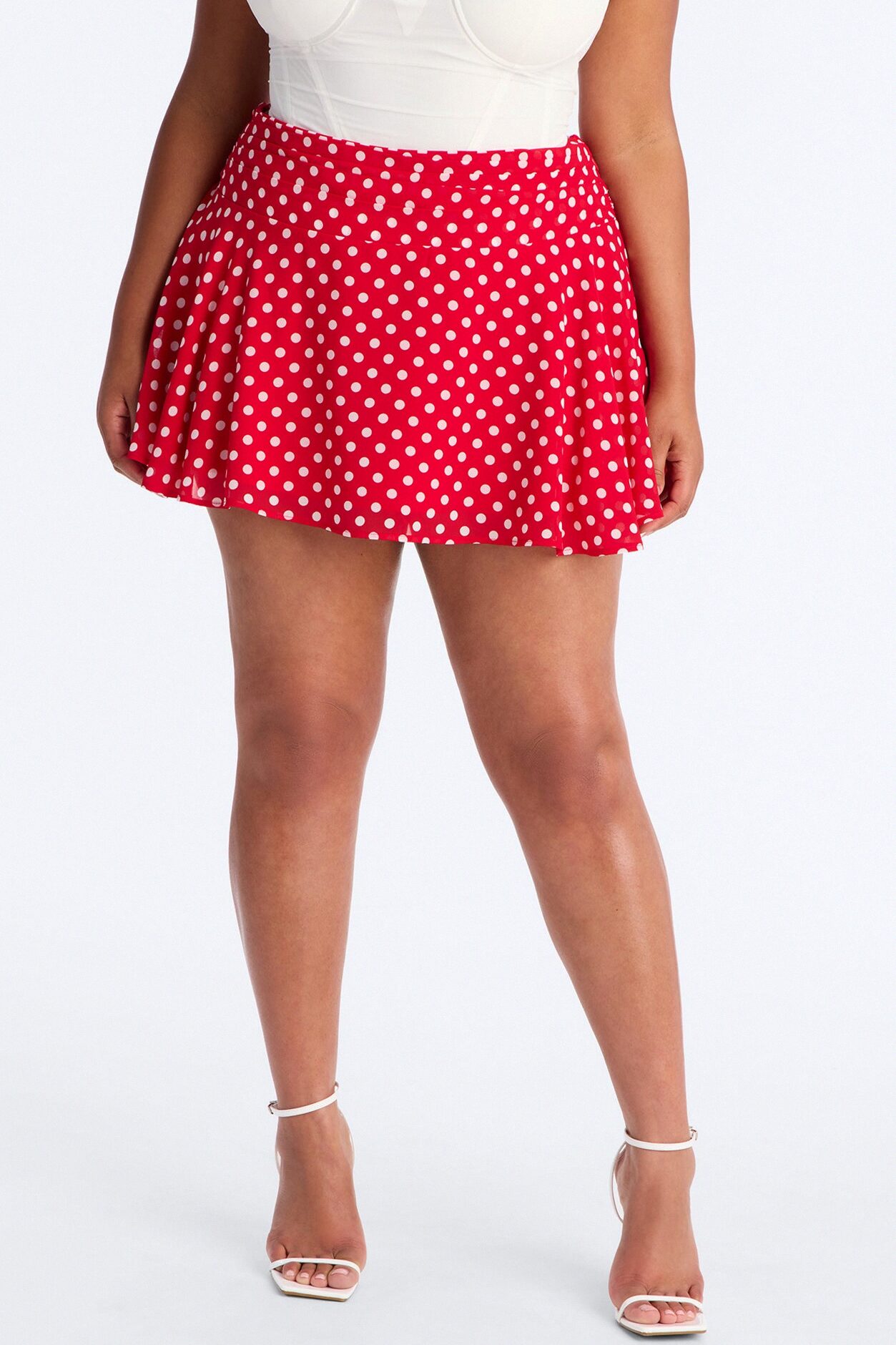 Emmie Chiffon Polka Dot Mini Skirt - Red/White