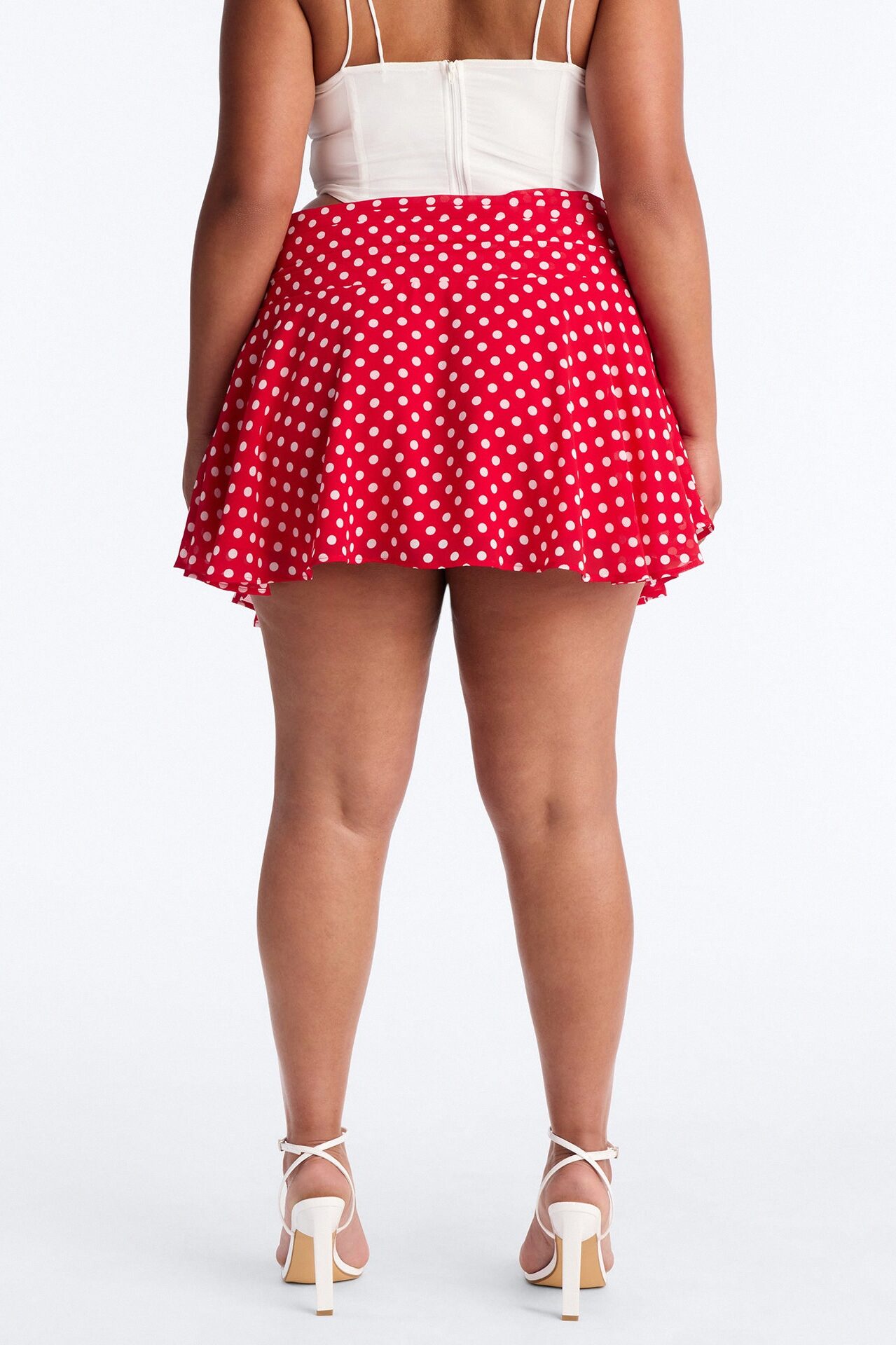 Emmie Chiffon Polka Dot Mini Skirt - Red/White