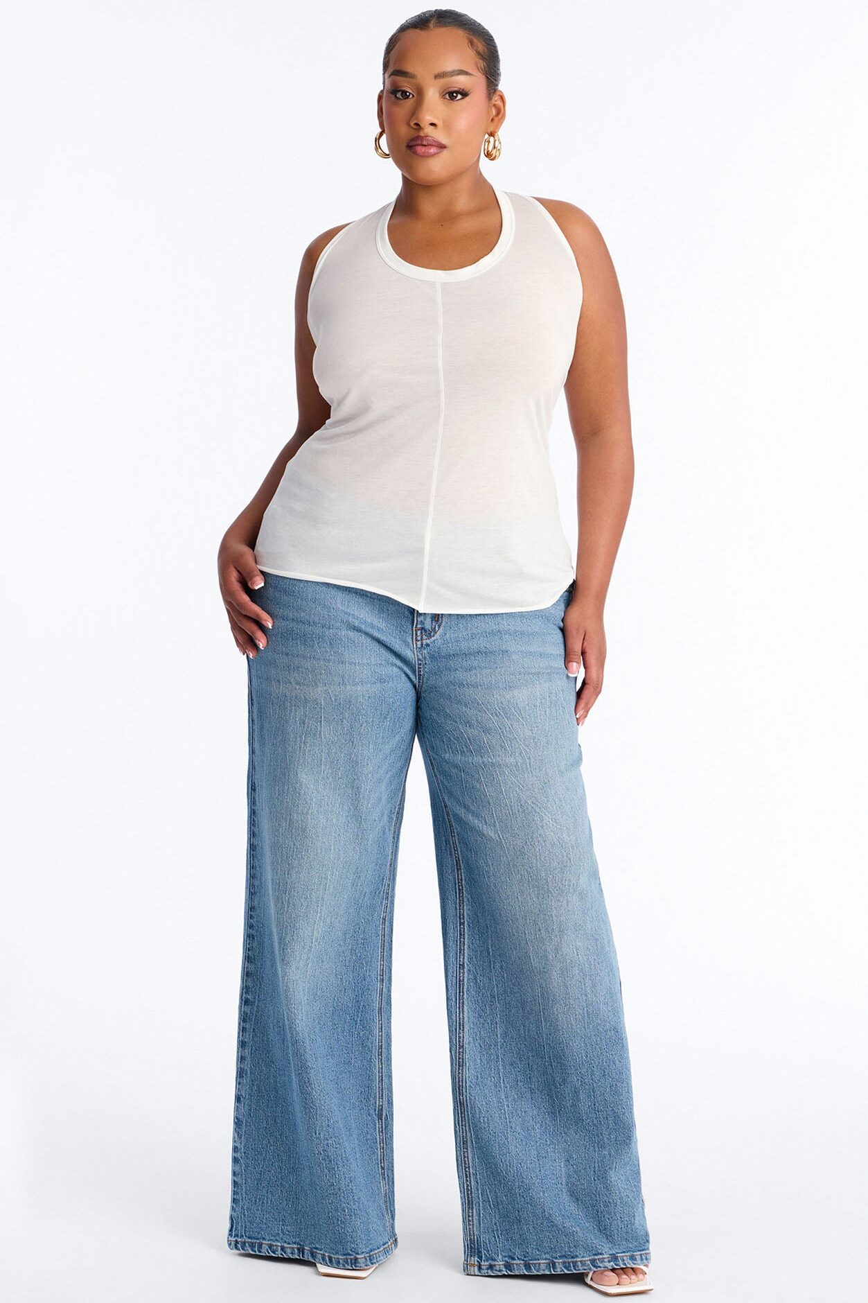 Cameron Sheer Scoop Neck Halter Top - White