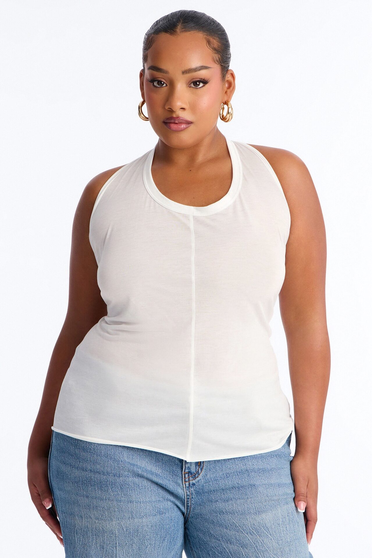 Cameron Sheer Scoop Neck Halter Top - White