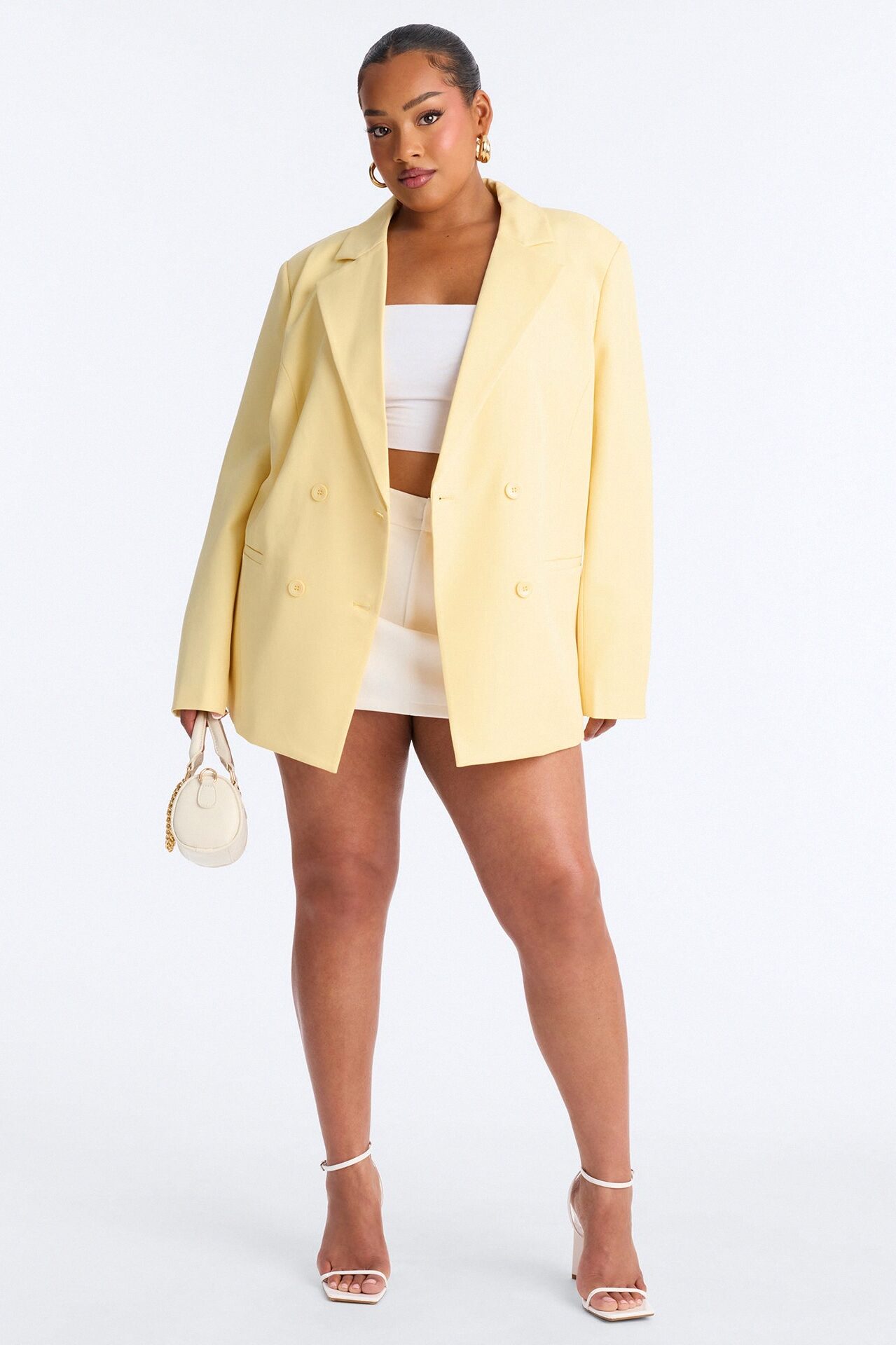 Big Goals Double Breasted Oversized Blazer - Butter Yellow