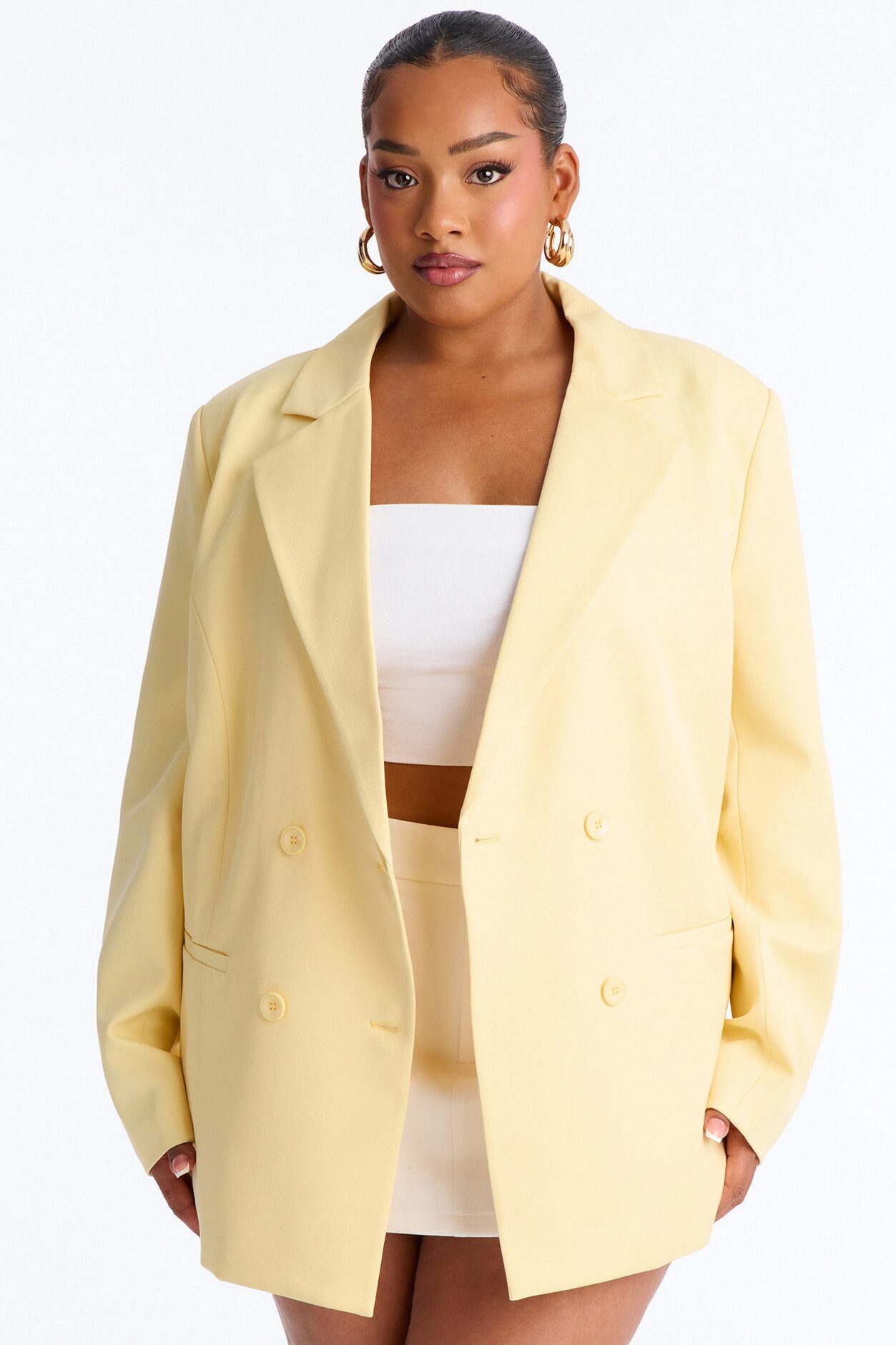 Big Goals Double Breasted Oversized Blazer - Butter Yellow