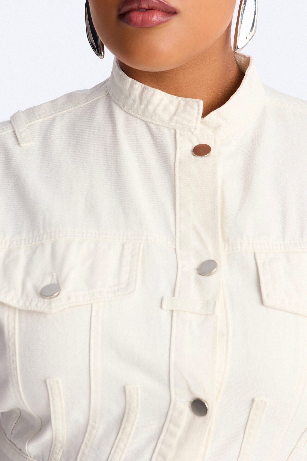 Dolly Button Up Denim Midi Dress - White