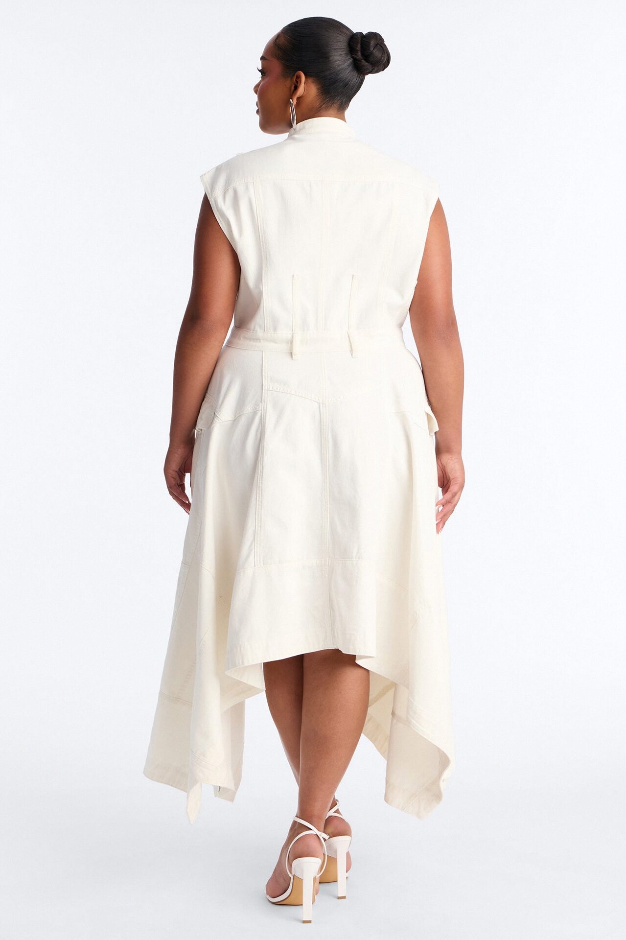 Dolly Button Up Denim Midi Dress - White