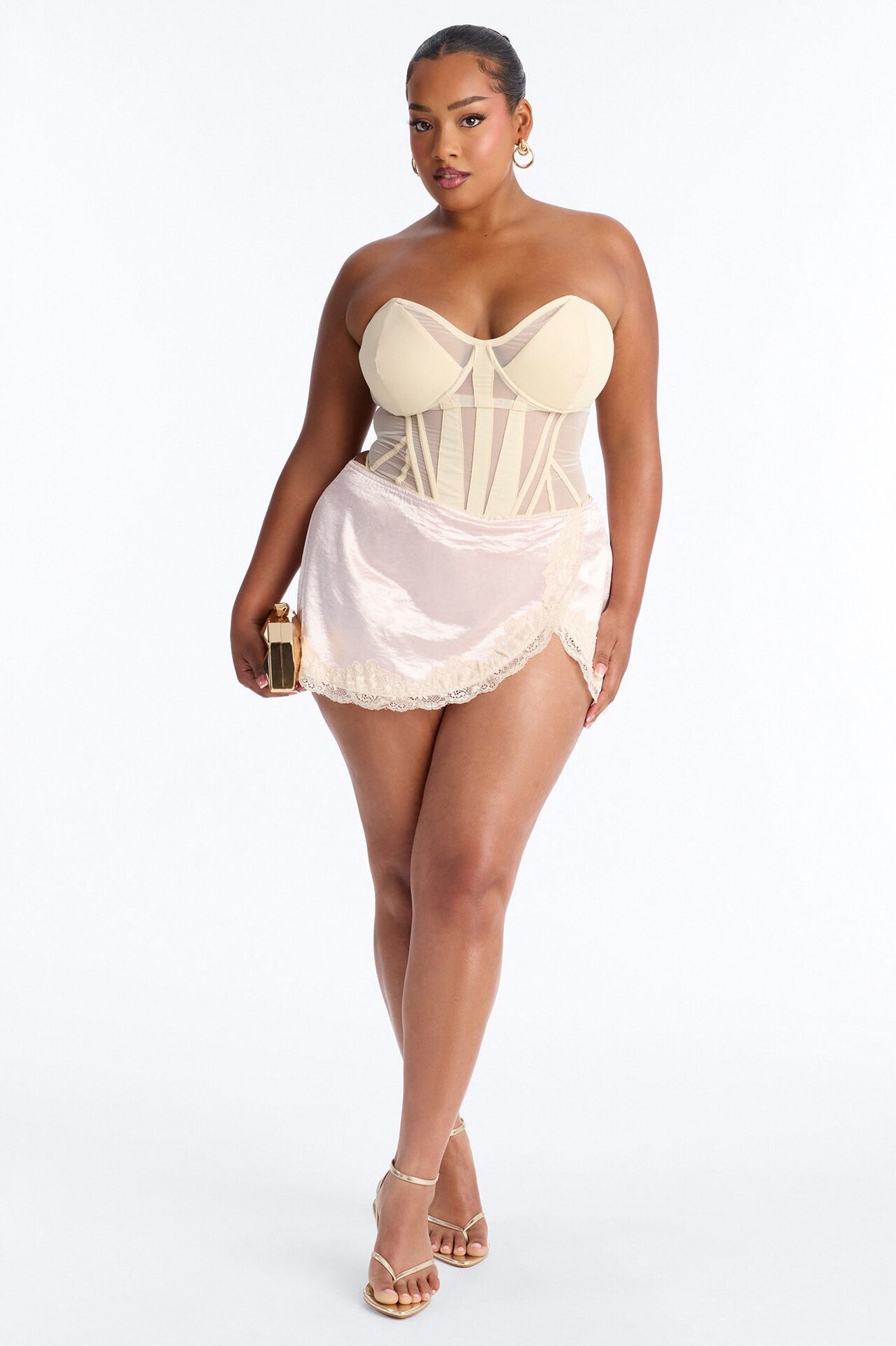 Aurelia Lace Trim Satin Wrap Micro Mini Skort - Light Pink