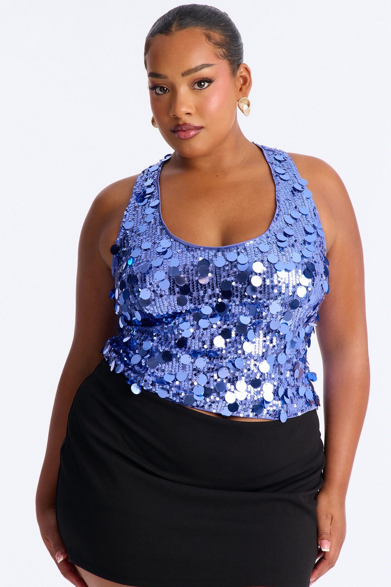 Afterglow Sequin Racerback Crop Tank Top - Periwinkle