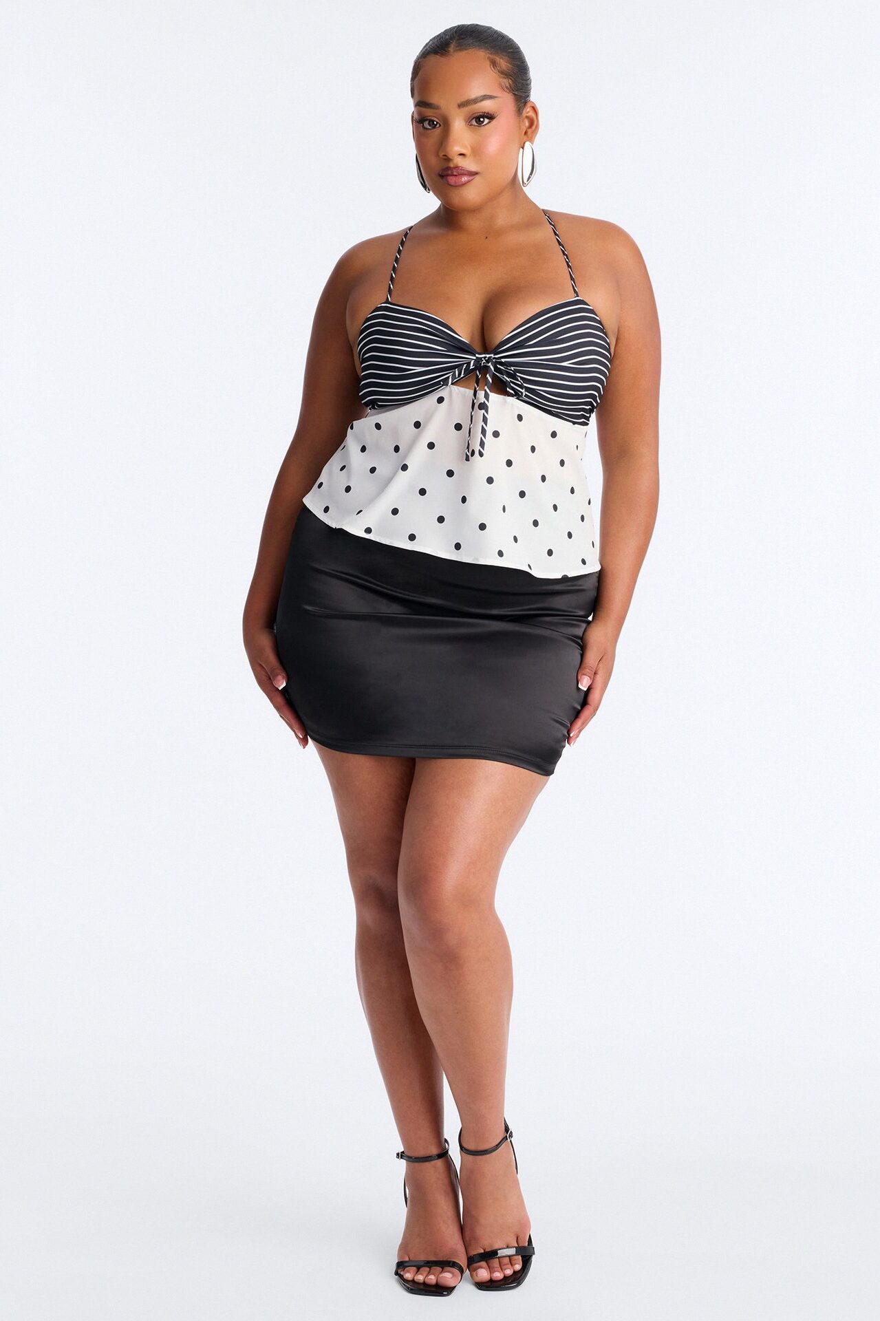 Summer Sparkle Polka Dot Babydoll Top - Black/combo