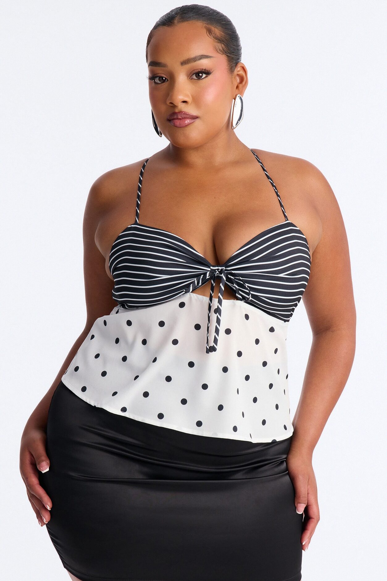 Summer Sparkle Polka Dot Babydoll Top - Black/combo