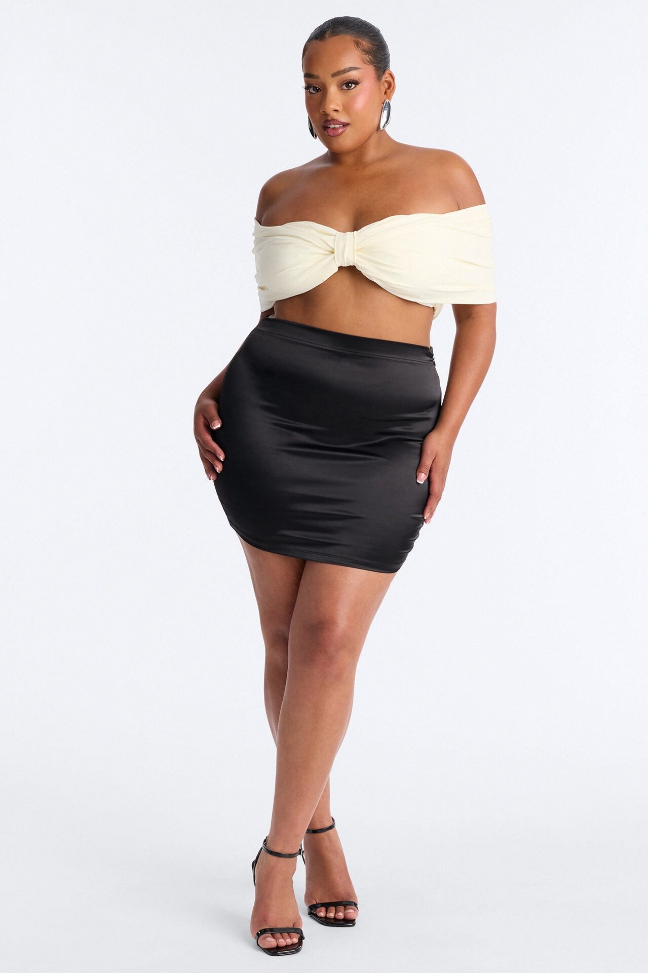 Nina Off Shoulder Ruched Crop Top - Cream