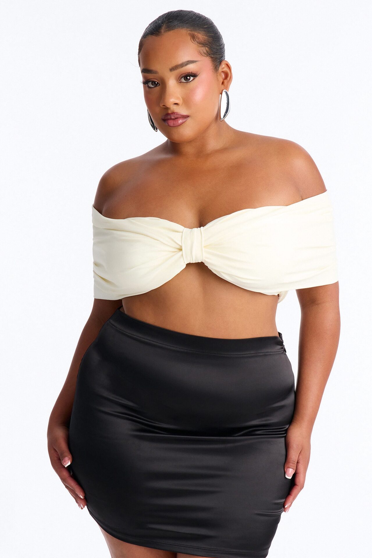 Nina Off Shoulder Ruched Crop Top - Cream