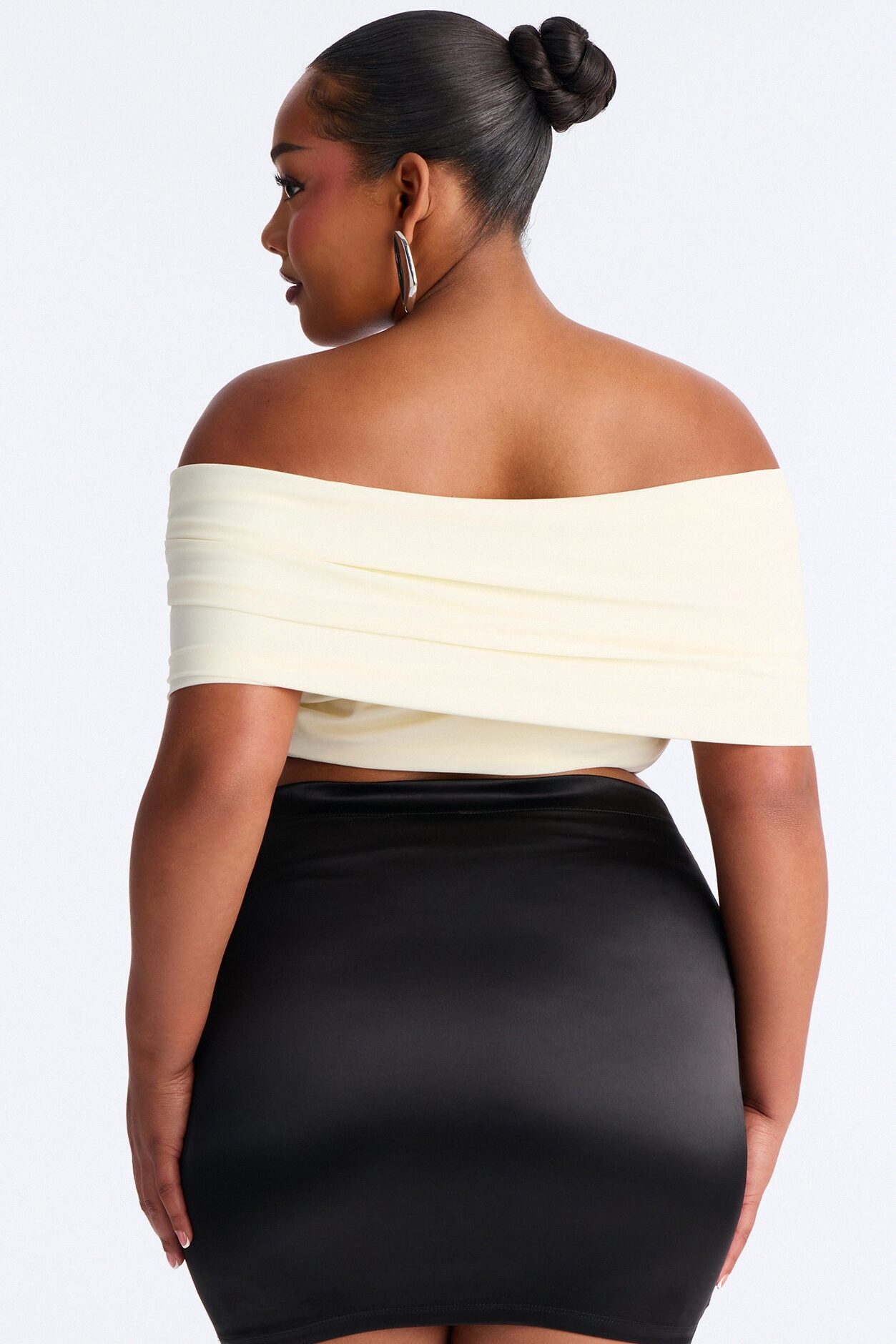 Nina Off Shoulder Ruched Crop Top - Cream