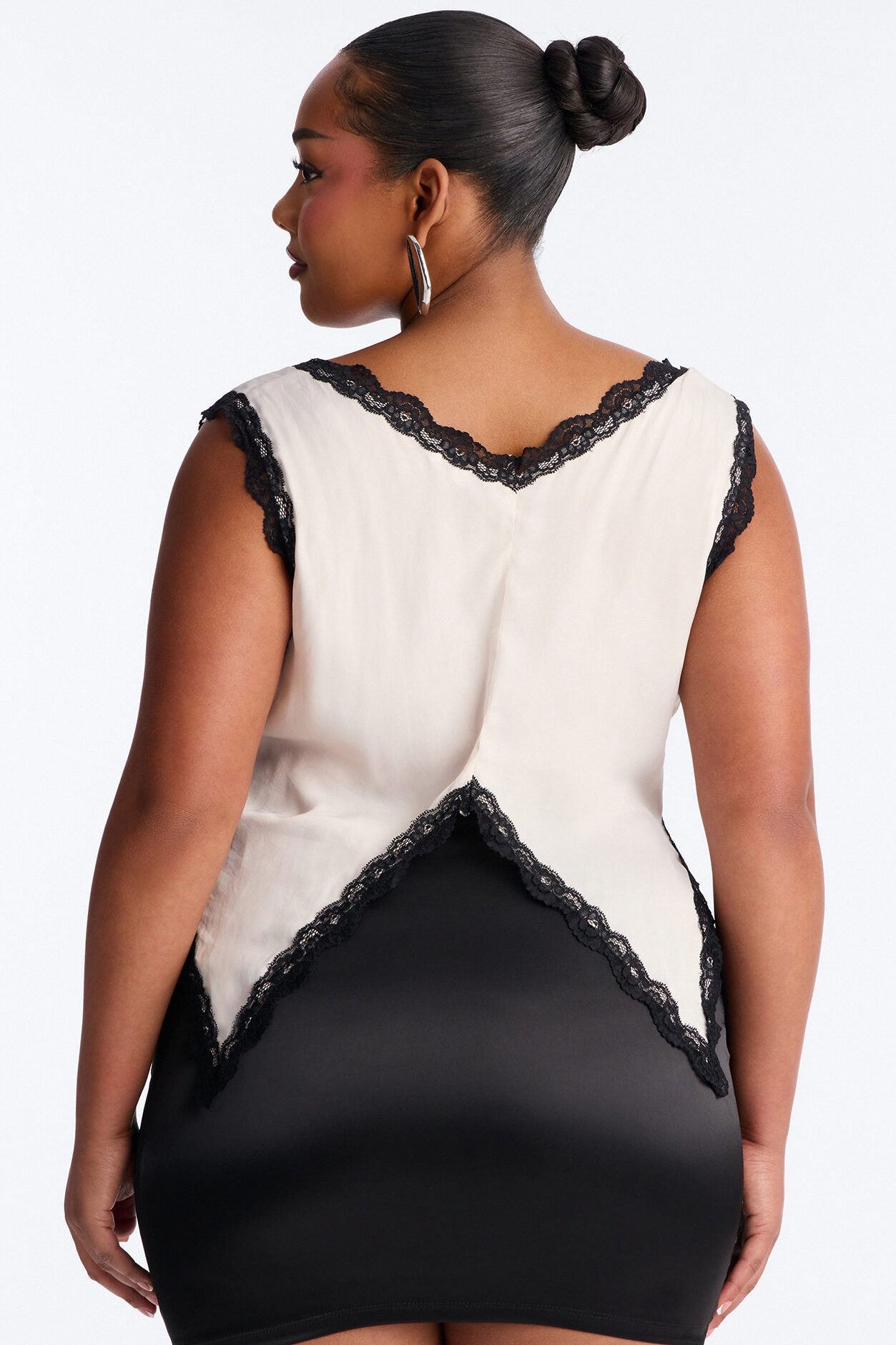 Just Getting Started Tie Front Lace Trim Top - Cream/combo