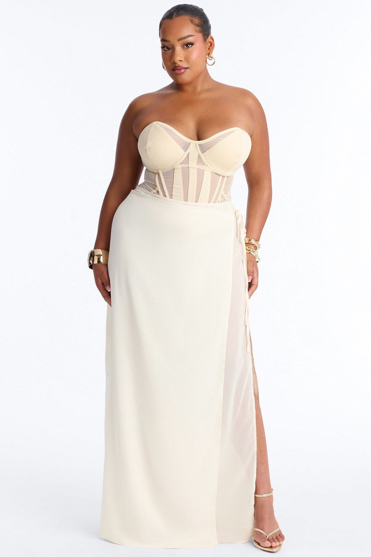 Phoebe Satin Wrap Maxi Skirt - Ivory