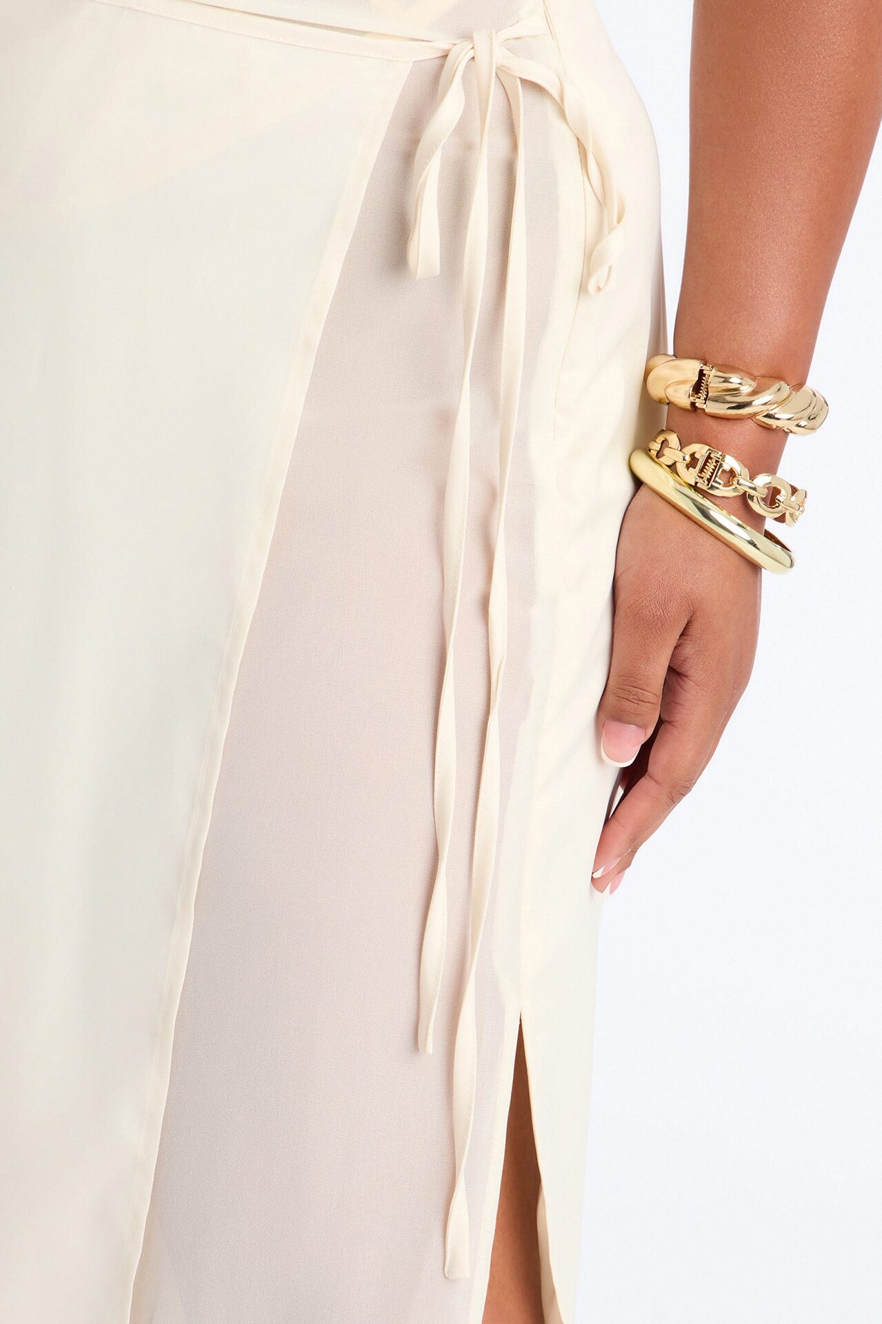 Phoebe Satin Wrap Maxi Skirt - Ivory