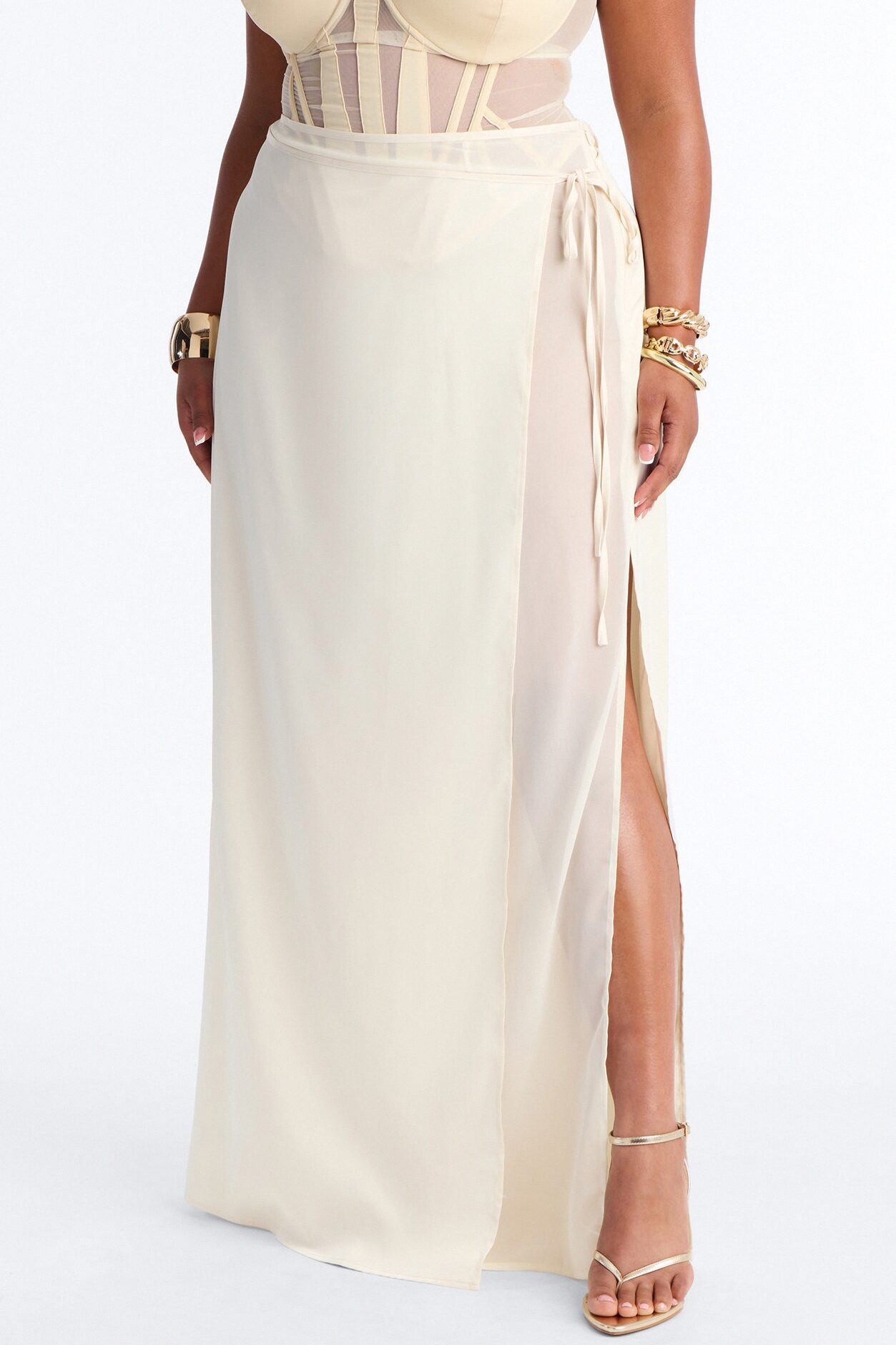 Phoebe Satin Wrap Maxi Skirt - Ivory