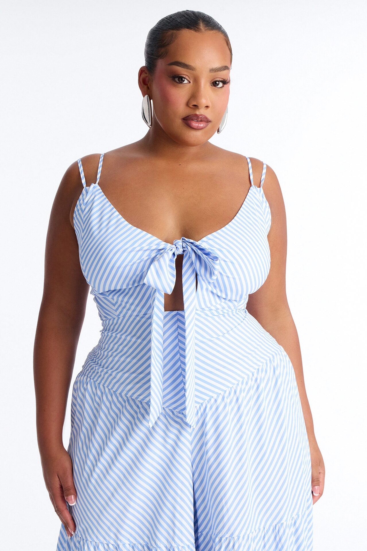 Bre Tiered Stripe Wide Leg Jumpsuit - Blue