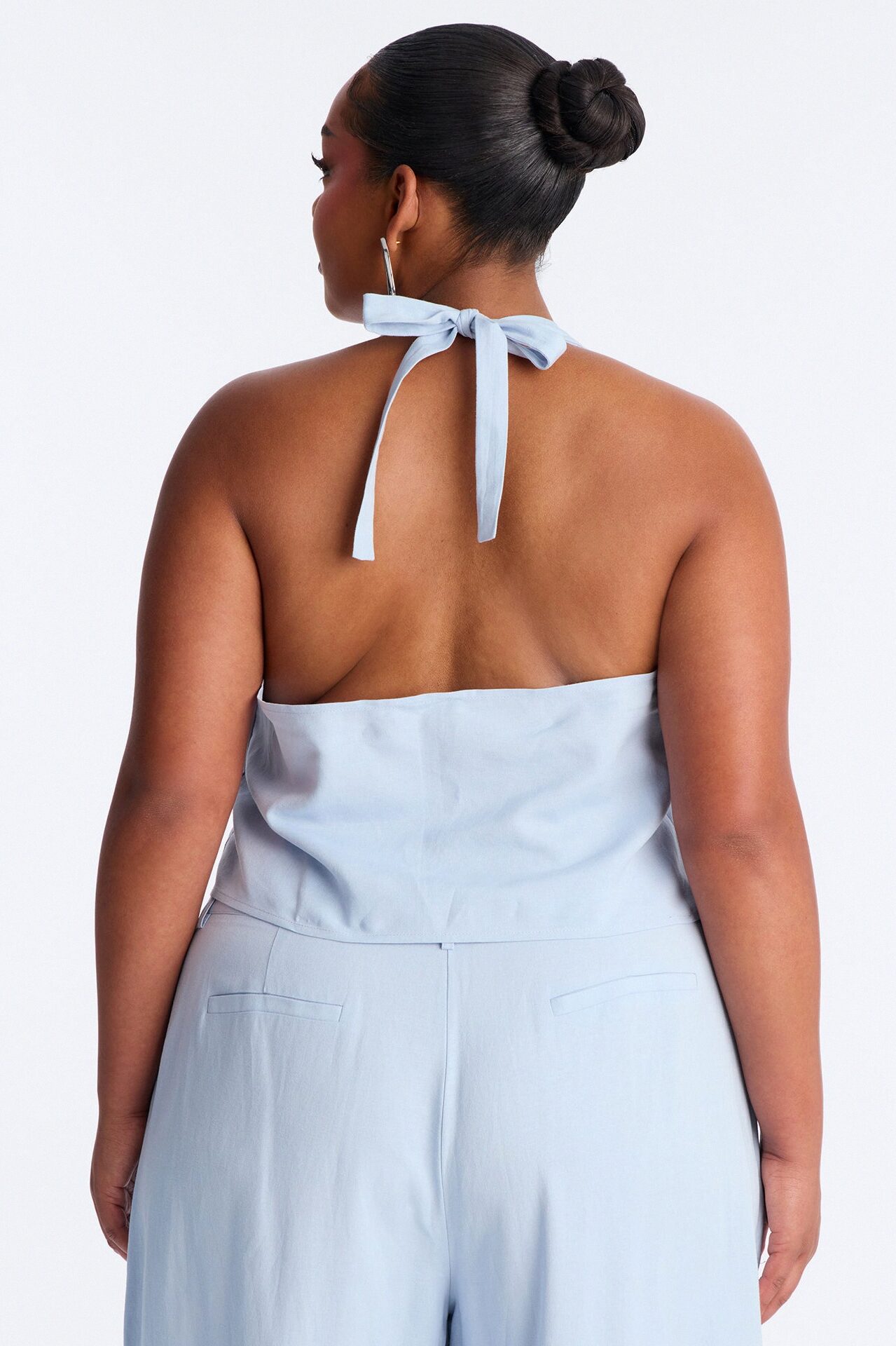 Ocean Breeze Linen Backless Halter Top - Dusty Blue