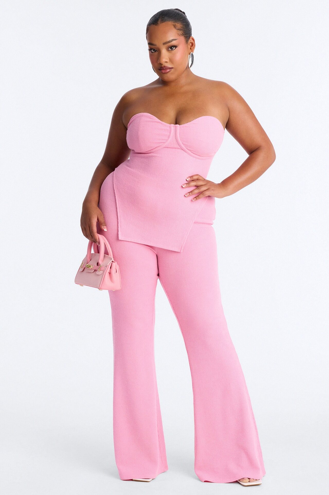 Call My Name Ribbed Pant Set - Pink