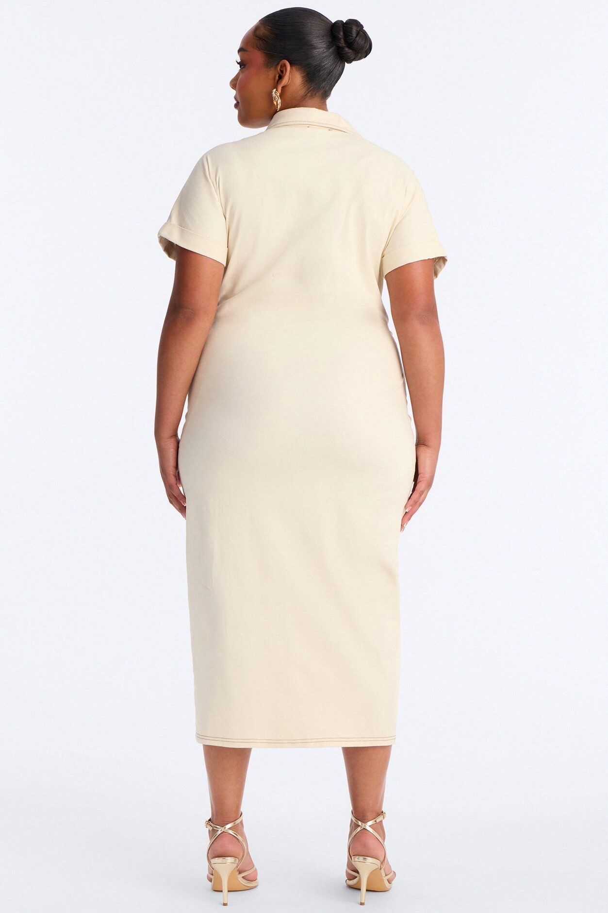 Hayley Denim Midi Dress - Cream