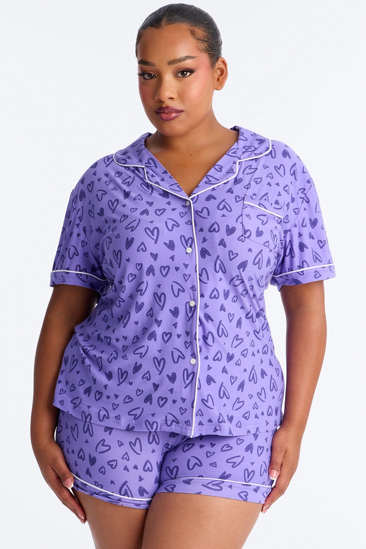 Love Everywhere Short Sleeve PJ Short Set - Purple