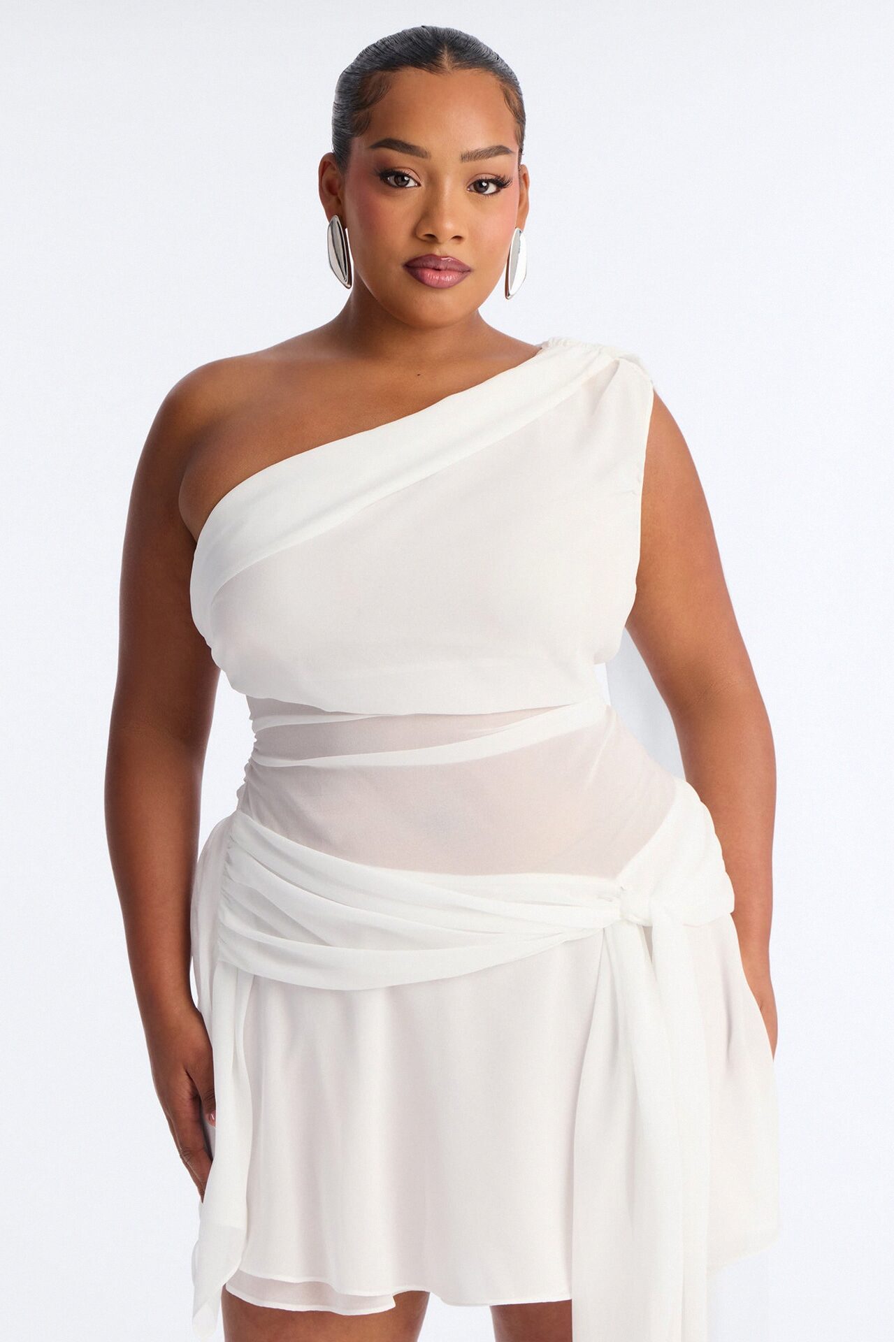 Alessia Draped Chiffon Mini Dress - White