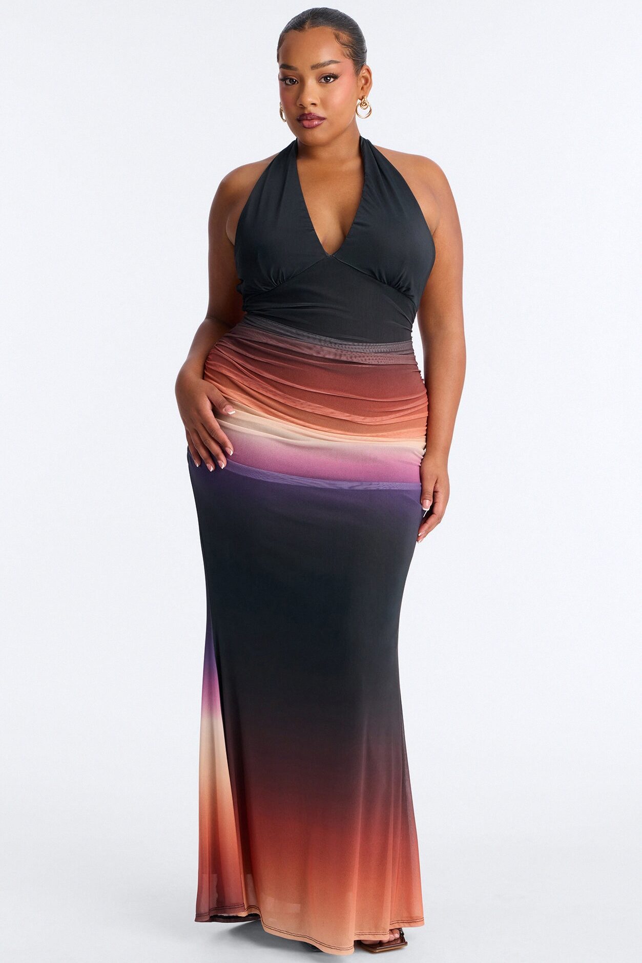 On Repeat Ombre Mesh Maxi Dress - Black/combo