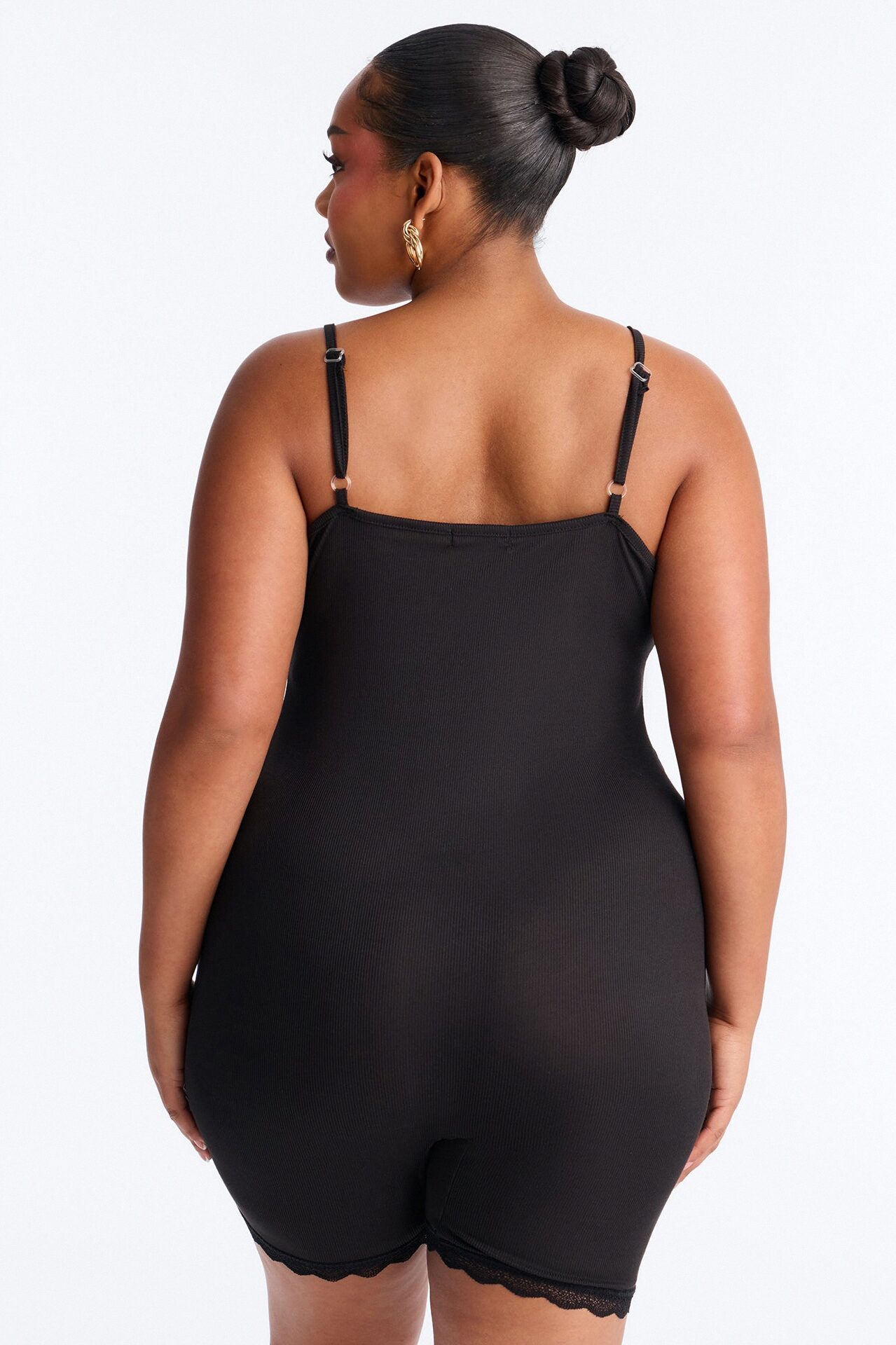 Slumber Party Cami Lace Trim PJ Romper Onesie - Black