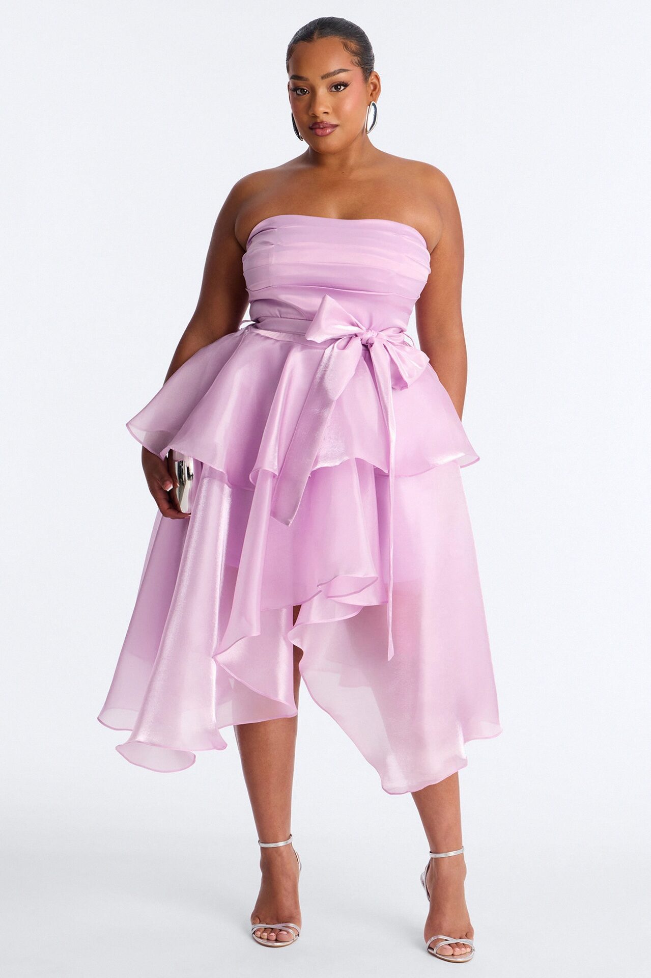Hanna Ruffle Organza Midi Dress - Lavender