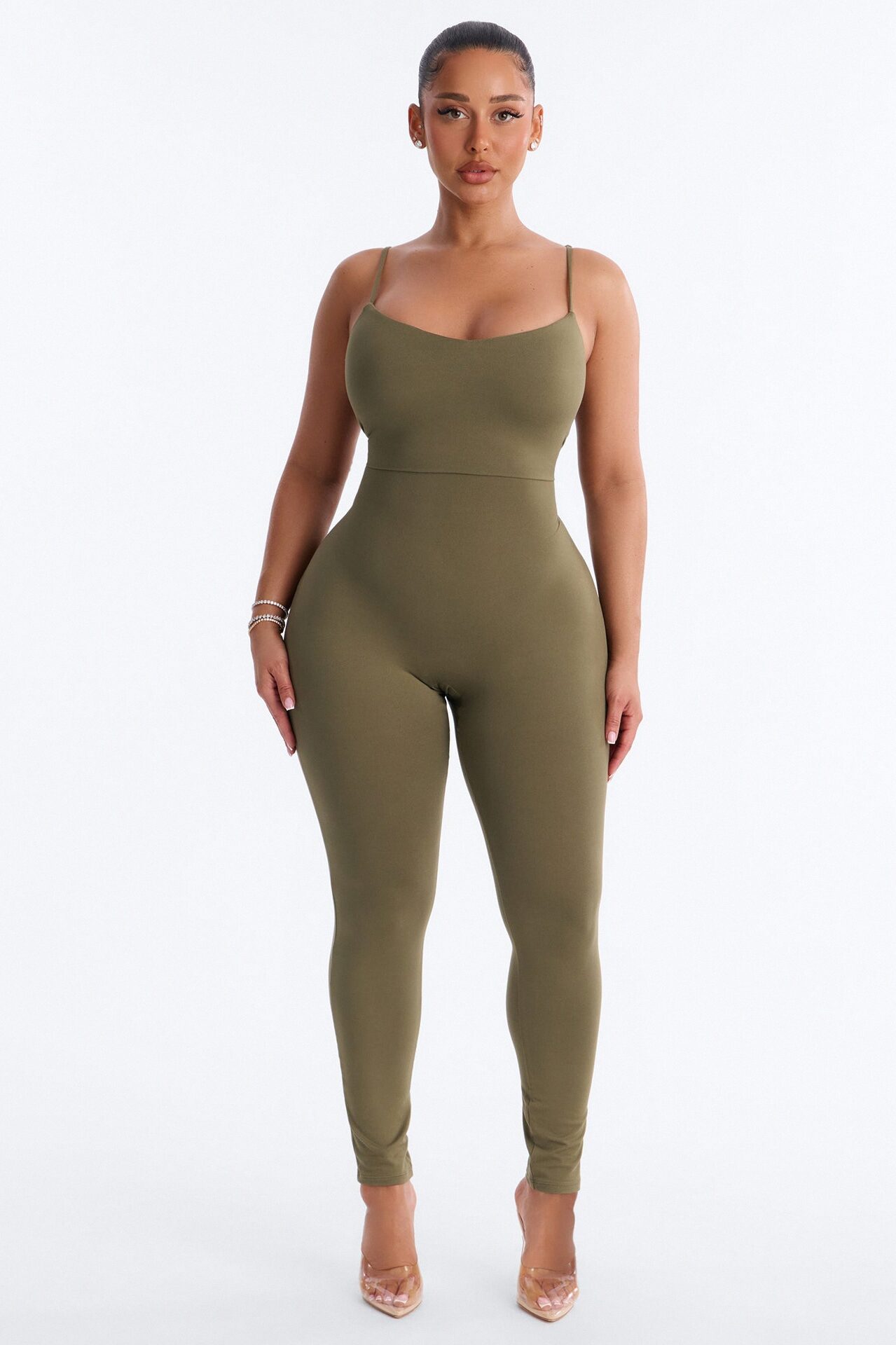 Marina Built In Bra Cami Catsuit - Olive