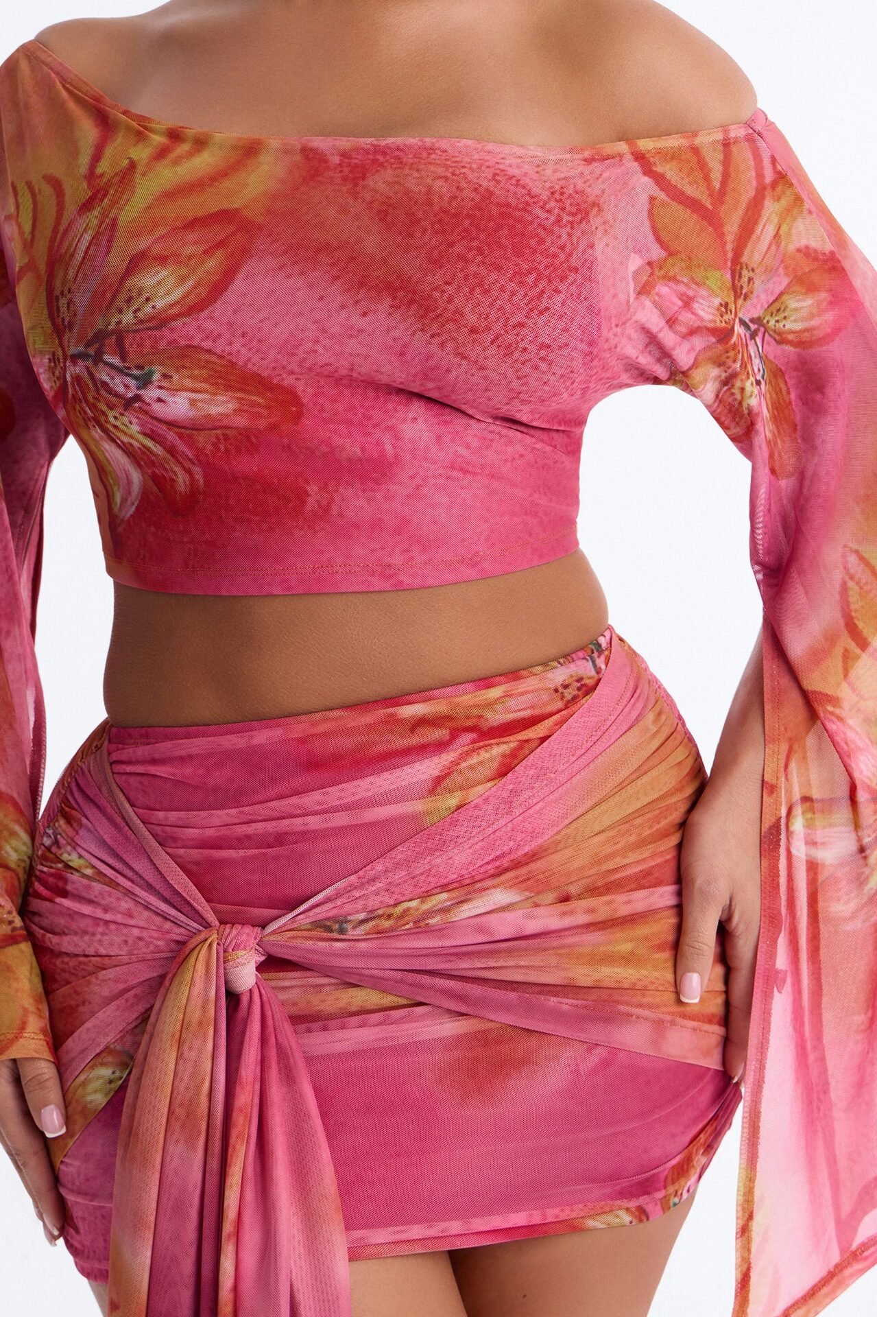 Tropic Tease Mesh Skirt Set - Pink
