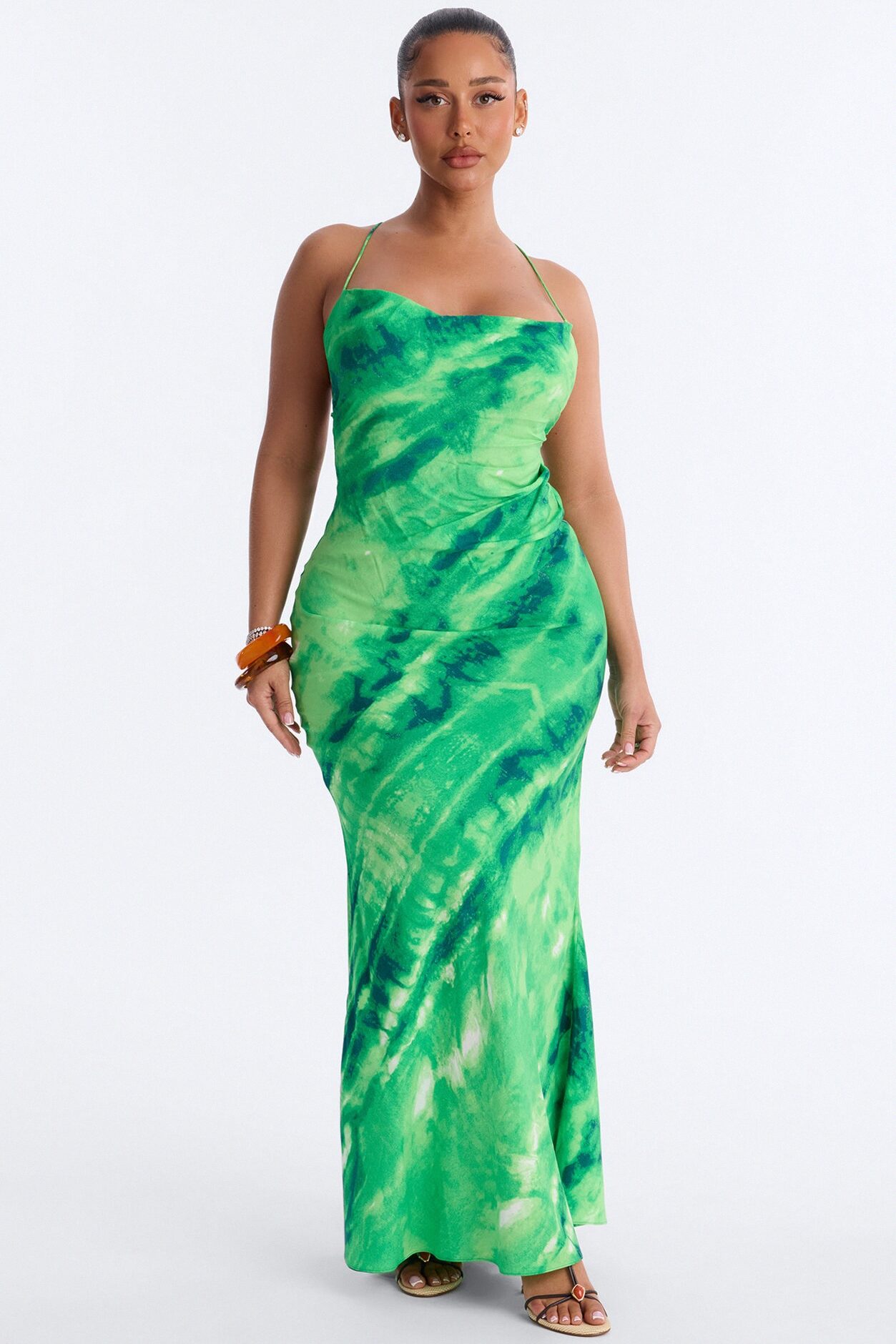 Dream Haze Backless Maxi Dress - Green/combo