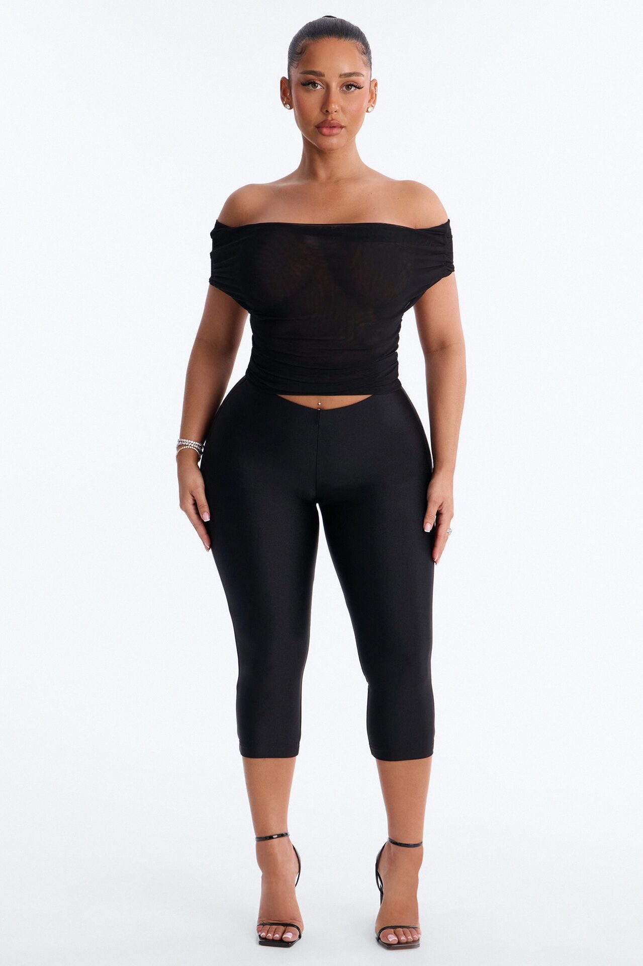 Off Limits Mesh Off Shoulder Backless Top - Black