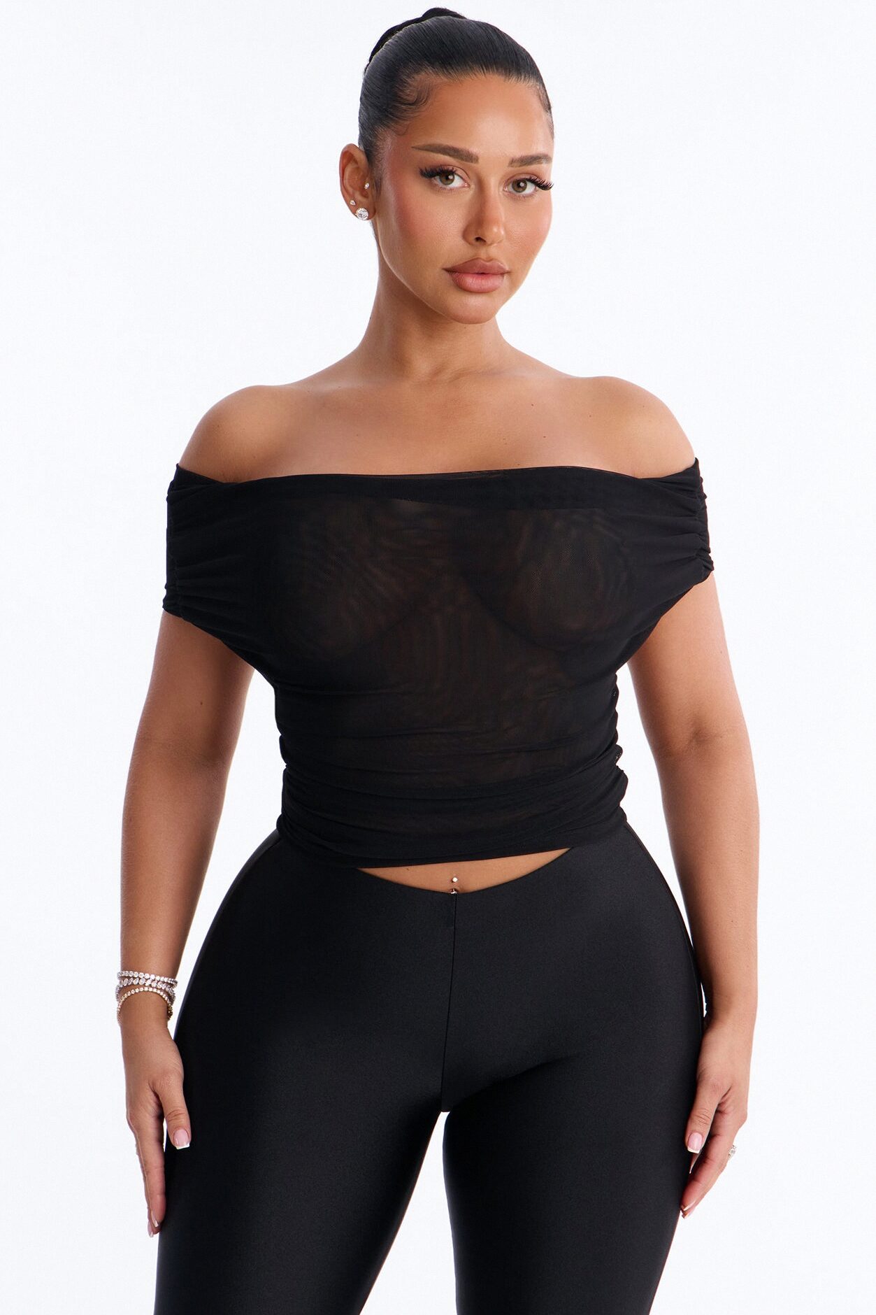 Off Limits Mesh Off Shoulder Backless Top - Black