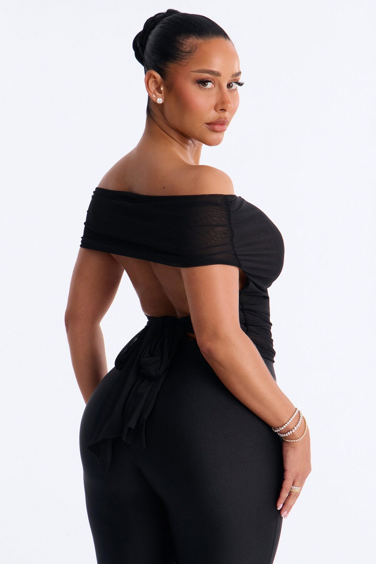 Off Limits Mesh Off Shoulder Backless Top - Black