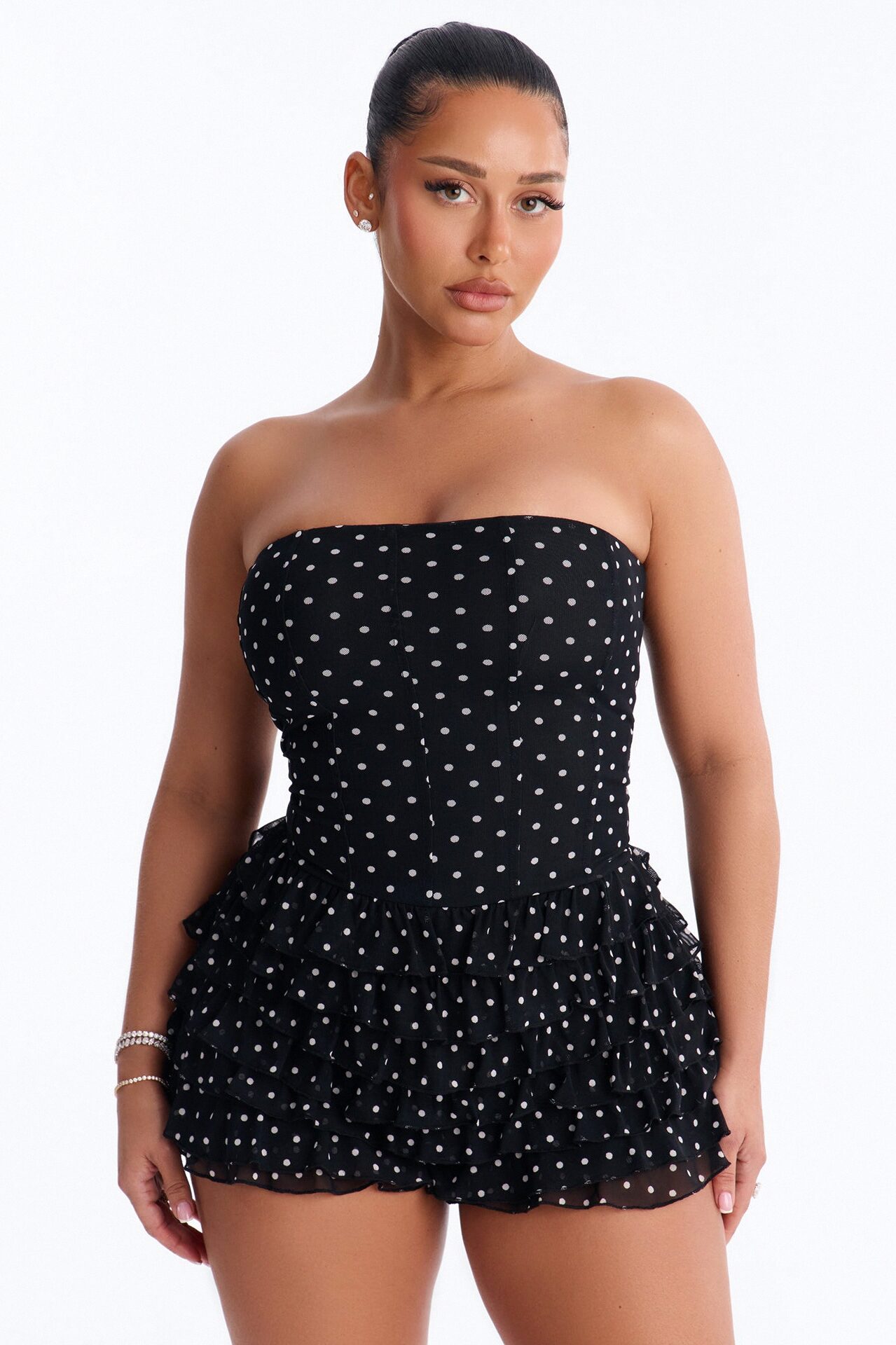 Jennice Polka Dot Micro Romper - Black