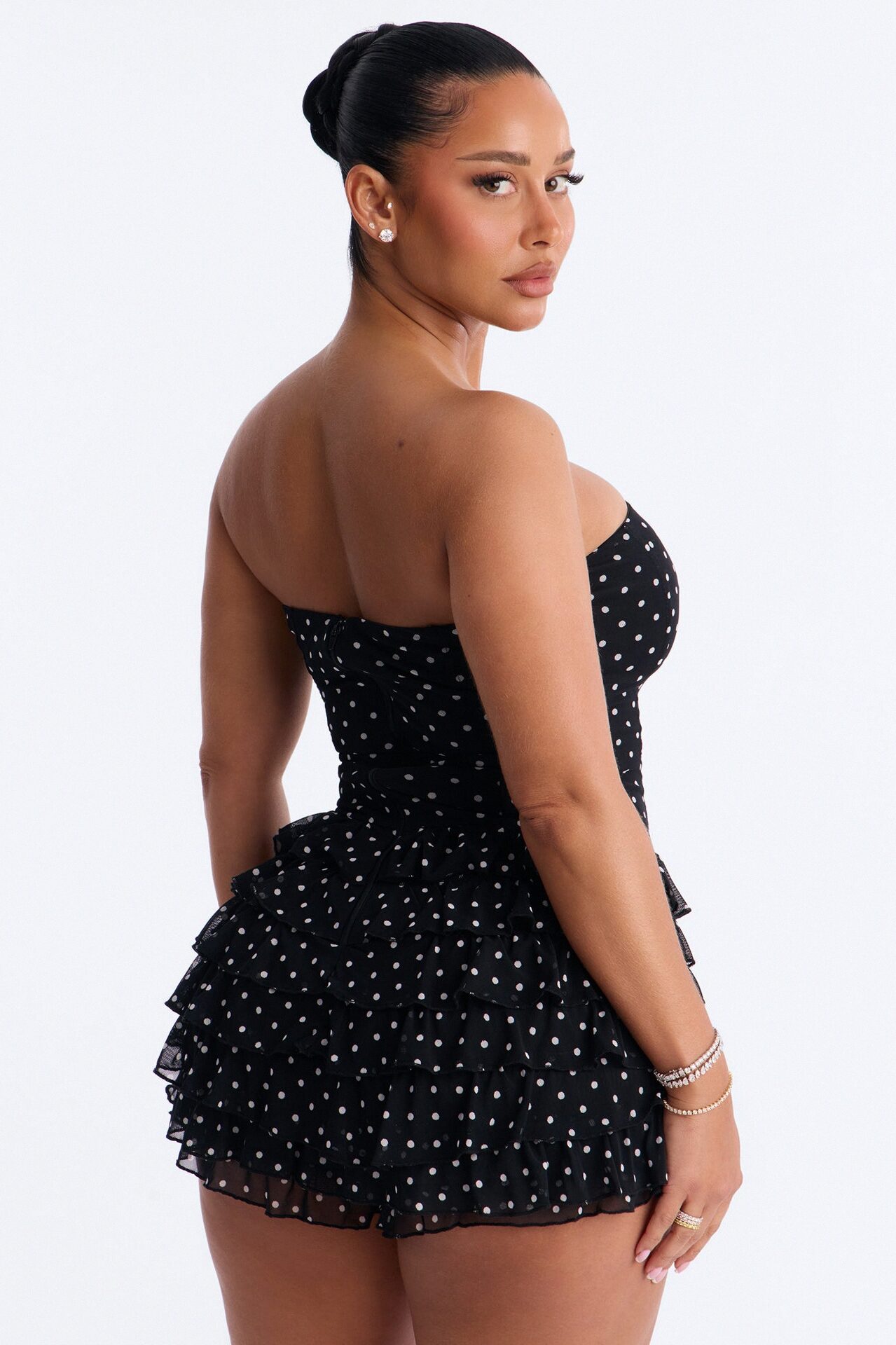 Jennice Polka Dot Micro Romper - Black