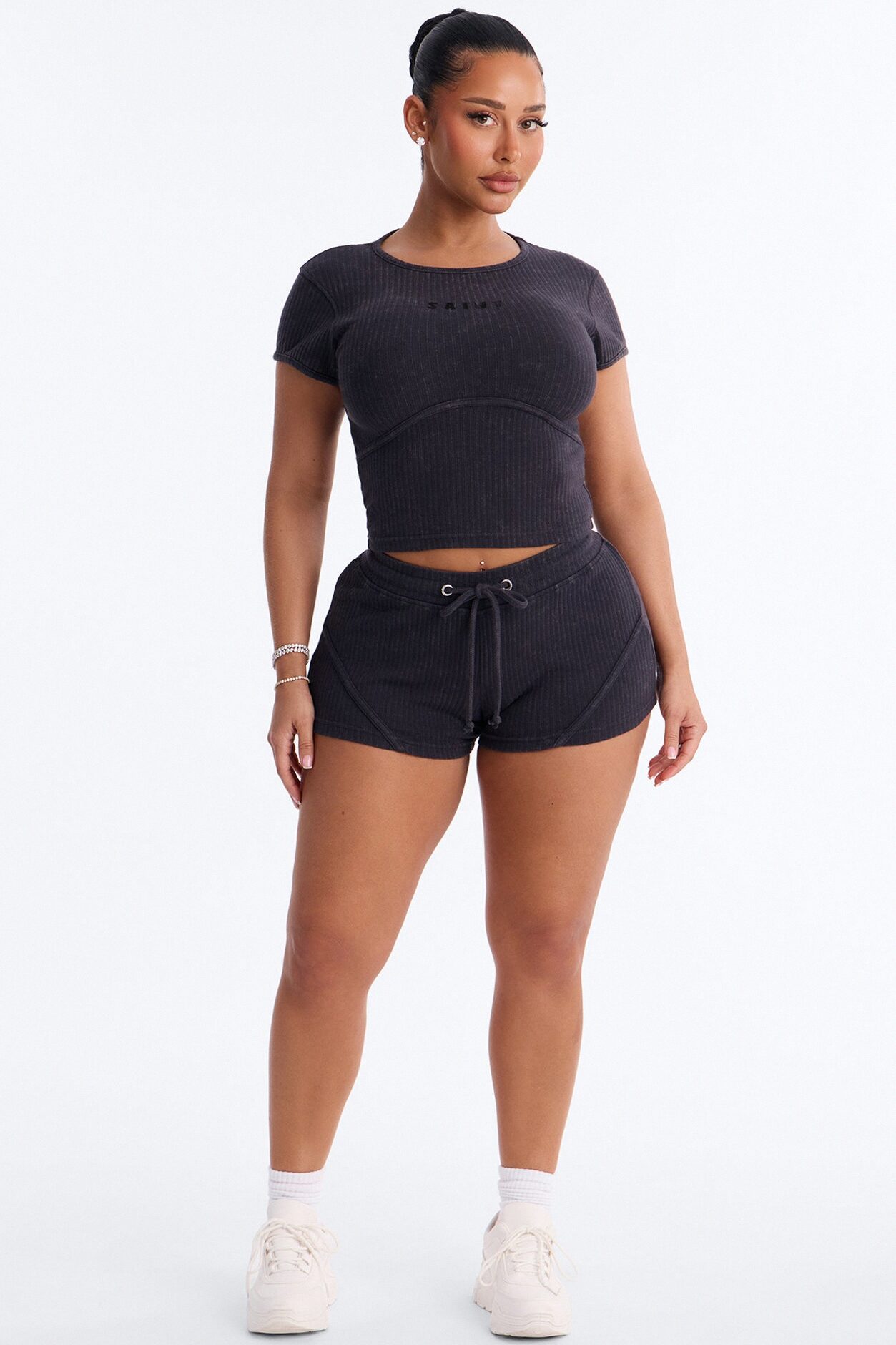 Saint Ribbed Short Set - Black