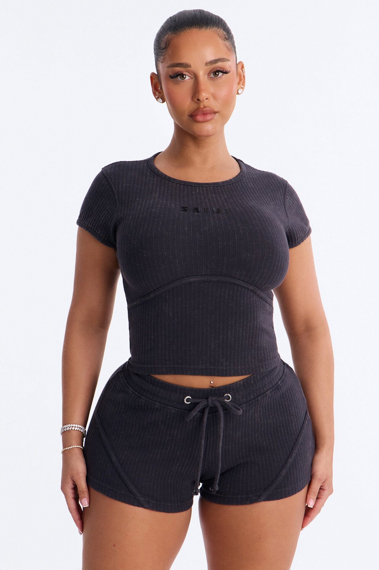Saint Ribbed Short Set - Black